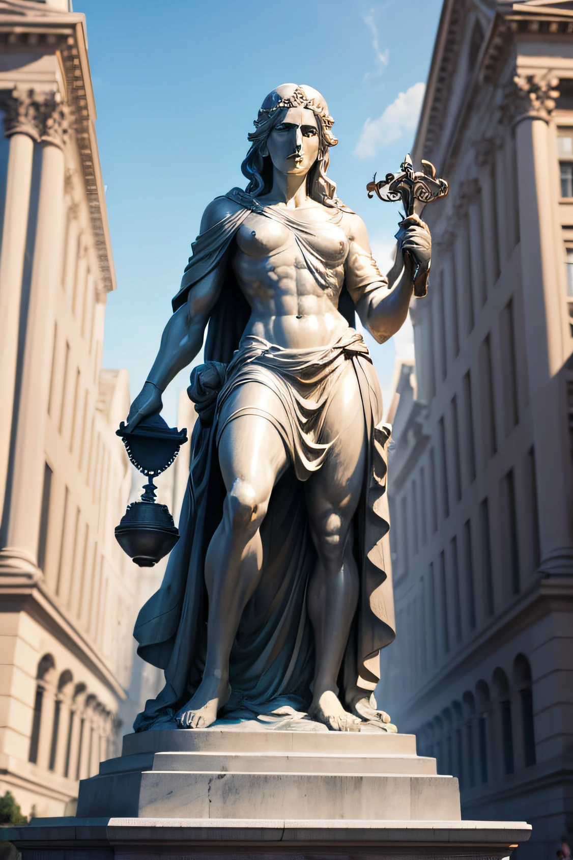 Create an inaction of a statue of justice