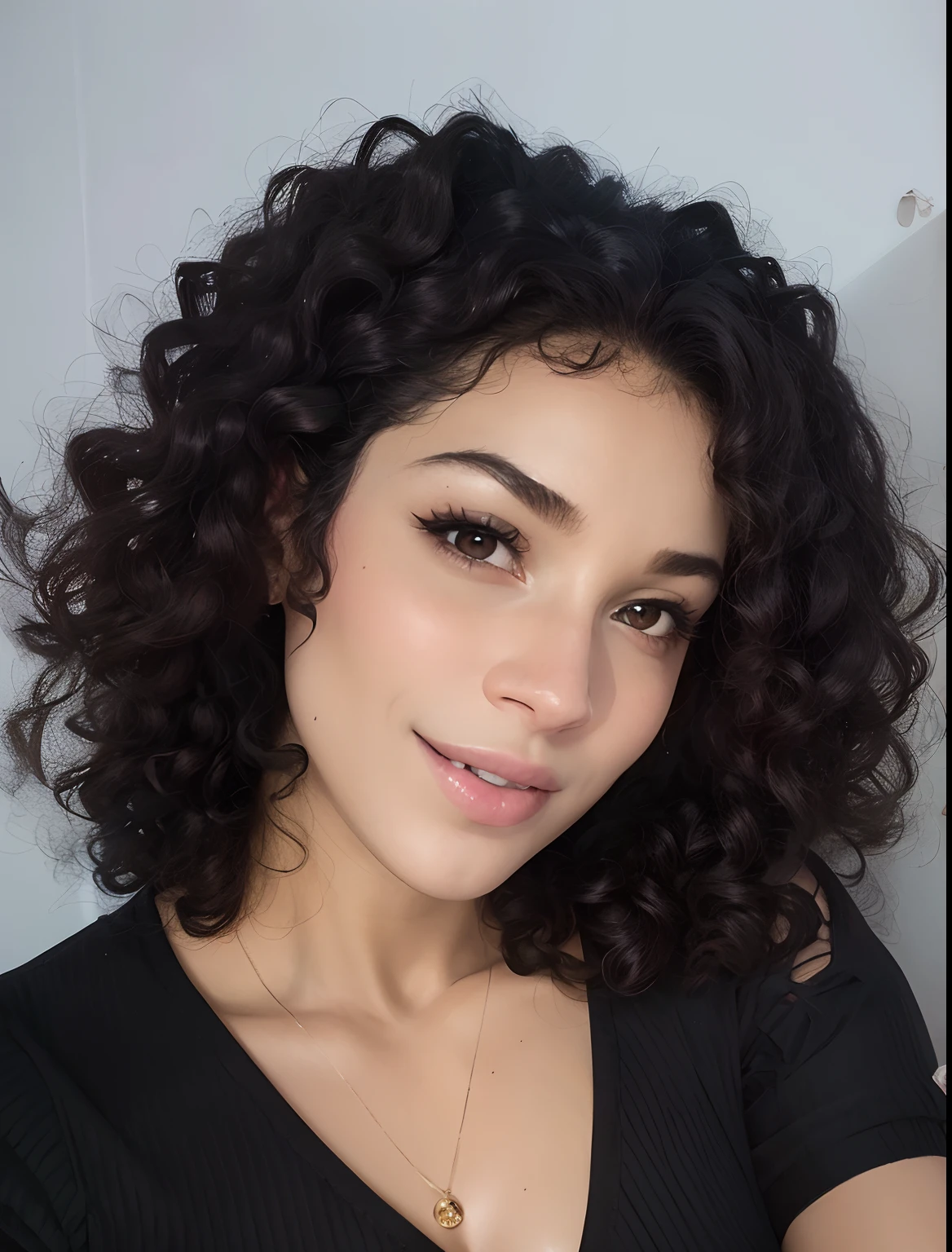Italian girl, 18 ans, Longhaire, black har, wavy hair,  confront, Detailed confront,freckle, Brown eyes, Beau sourire, mouth a little full,haut court ,lace top hiding her breasts, grand naturel , bulging breasts, Slim abs, haut court , éclairage realistic, realistic, photo instagram, iPhone, Background&#39;une pièce, bijoux dns une position sexy