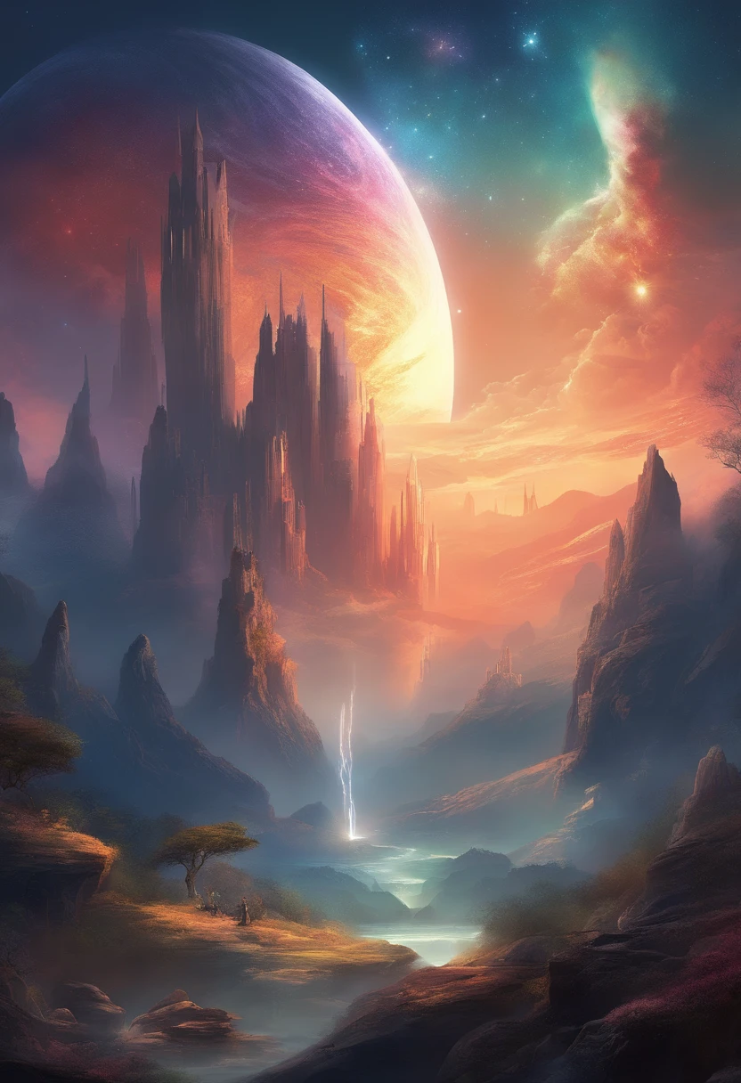 terra gigante、Top-notch image quality、crua、cena noturna、Milky Way Galaxy、Planetas se aproximando