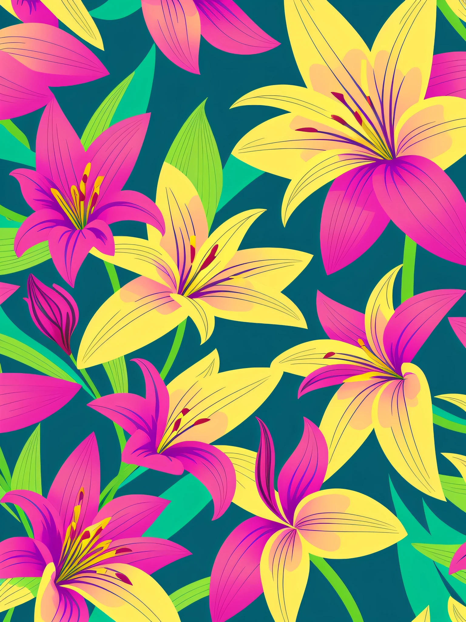 abstract lily flower wallpaper, vector style, splash ink, colorful, intricate