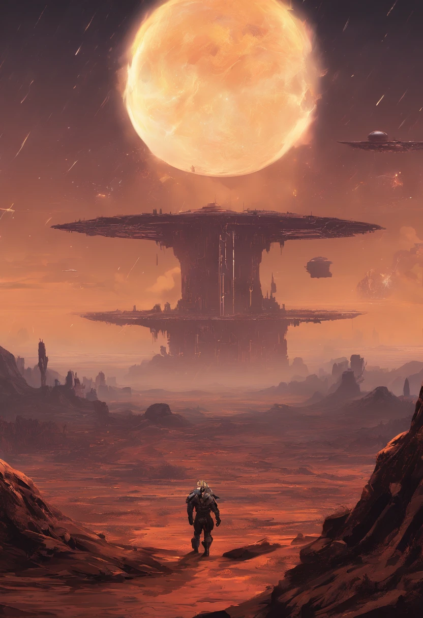 terra gigante、Top-notch image quality、crua、cena noturna、Planetas se aproximando