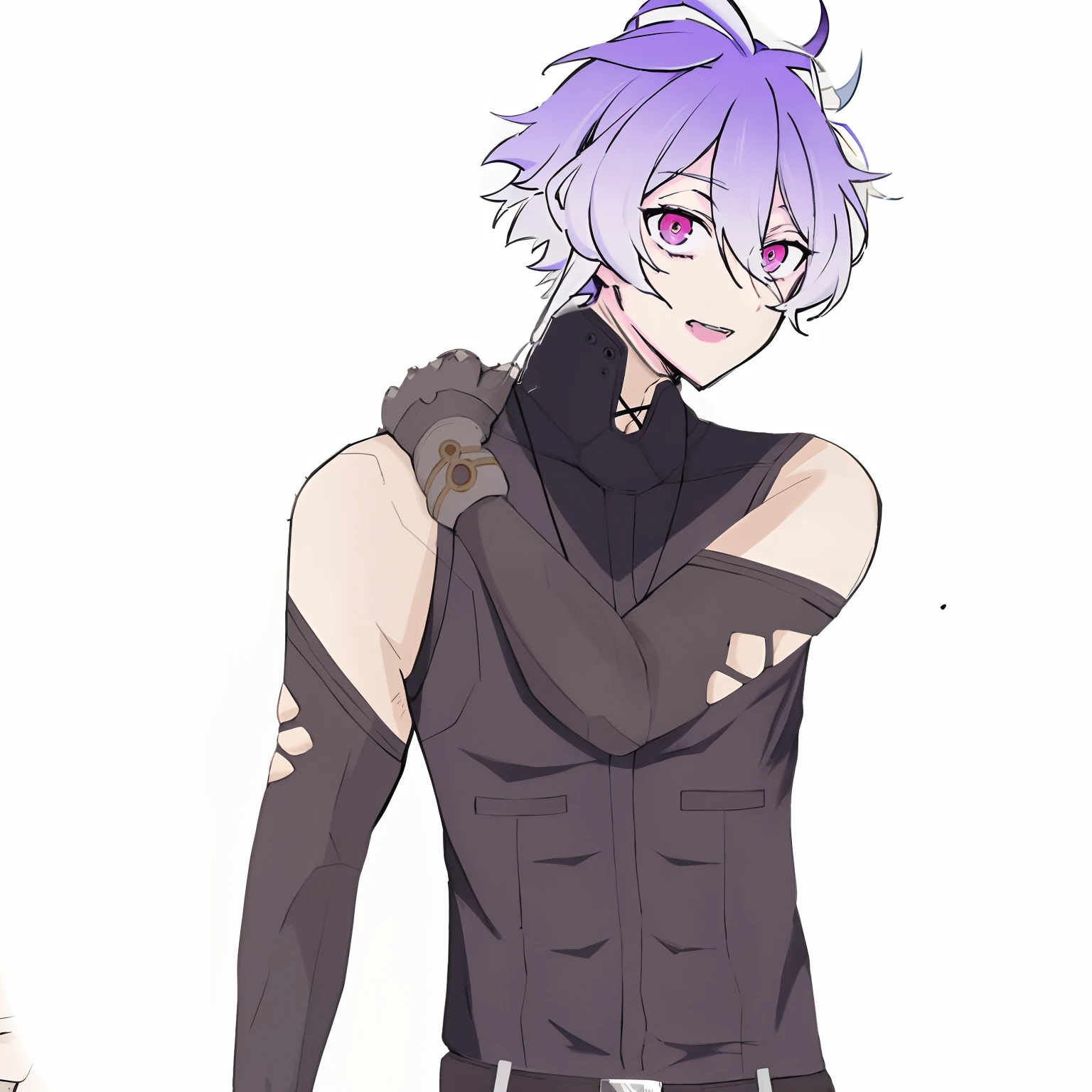 1boy, toned, sharp cat ears, cat tail, dark purple messy hair, dark blue eyes, cosmic powers, HD, masterpiece, vibrant, black boots, dead expression, slim purple armor