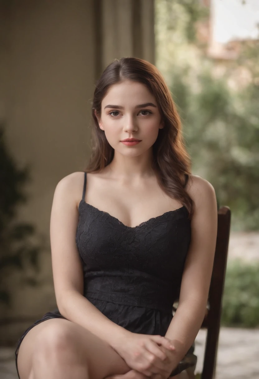 Real pictures,A beautiful 16 year old girl,,Sit in a chair facing up,The expression is embarrassed,Bigboobs,Raise your hand