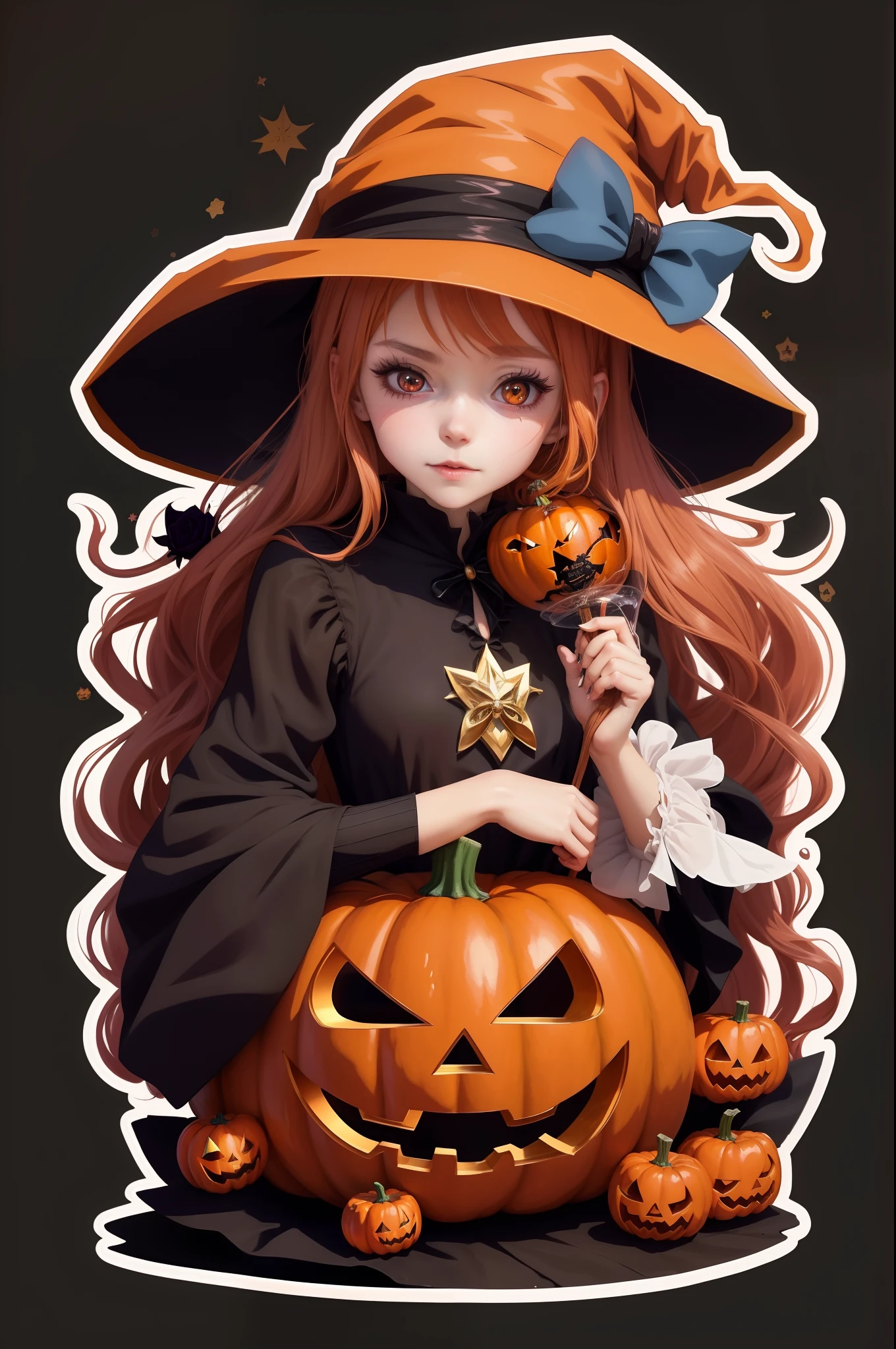 anime girl in a witch costume holding a pumpkin, in a halloween style, witch girl, halloween art style, portrait of a young witch girl, bright witch, beautiful witch female, flirty anime witch casting magic, halloween celebration, halloween theme, classical witch, anime wallaper, witch academia, trick or treat, (anime girl), witch, cute anime girl