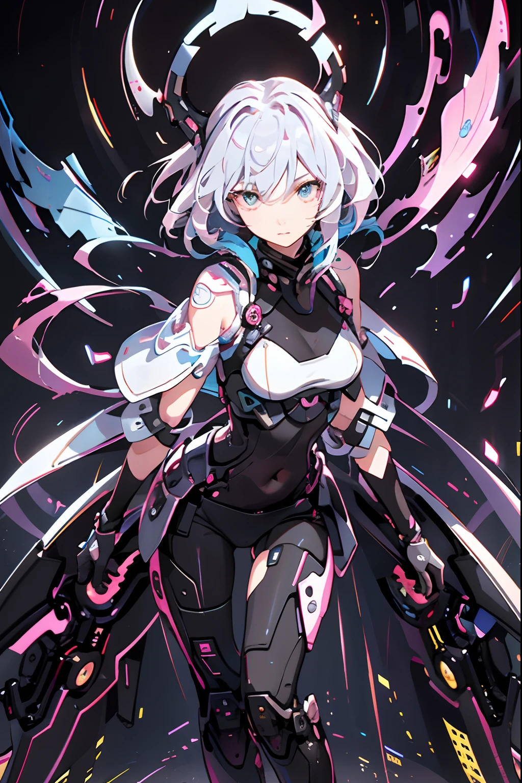 offcial art, Unity 8k壁纸, ultra detali, Beautiful and beautiful, tmasterpiece, best qualtiy, Close-up of, dent in the skin, Souryuu Tomorrow Shanglangley, Interface headset, Under tights, Detailed eyes, Detailed face, detailed hairs, with black background, Straight Forward, looking at viewert, Shiny,