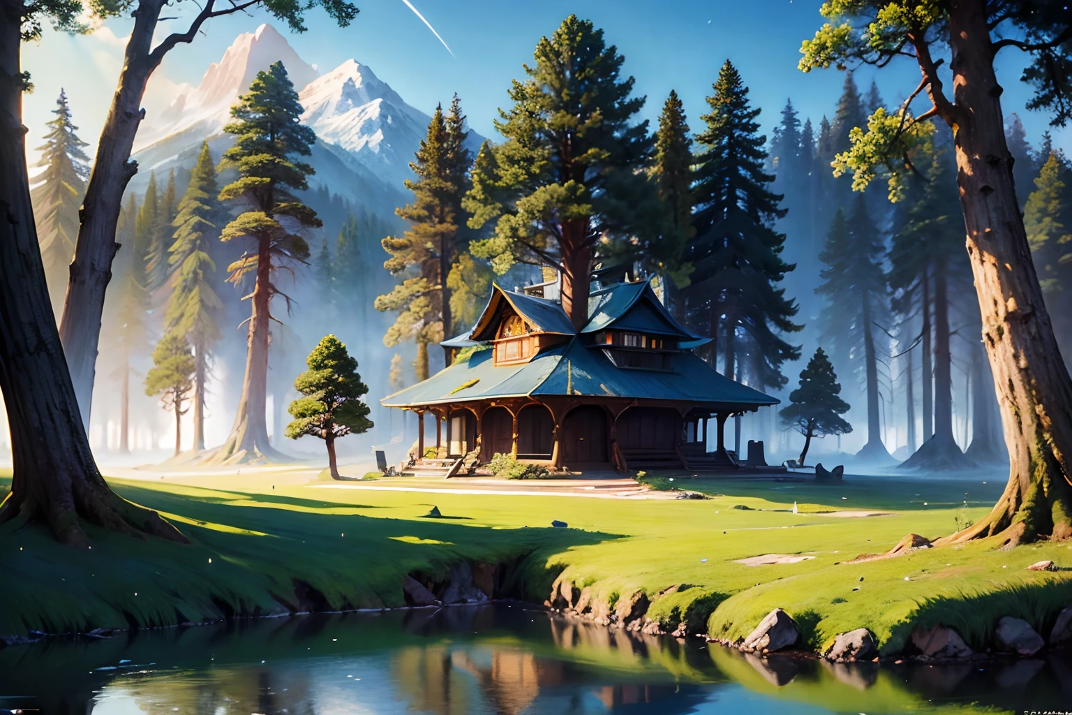 Oil painting of a fantasy treehouse by ivan shishkin and aivazovsky, highly detailed, masterpiece