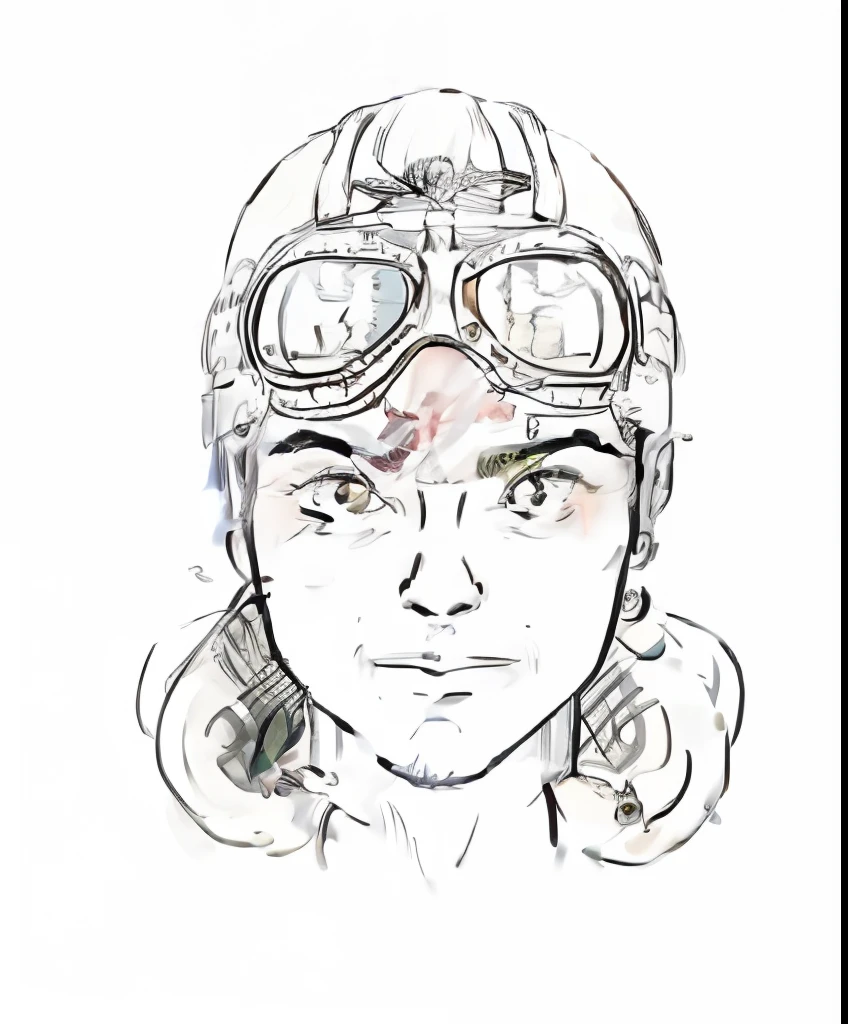 Retrato conceptual de una aviadora de la Segunda Guerra Mundial, pelirroja, con pecas en el rostro, casco de vuelo con ornamentos, Aviation goggles
