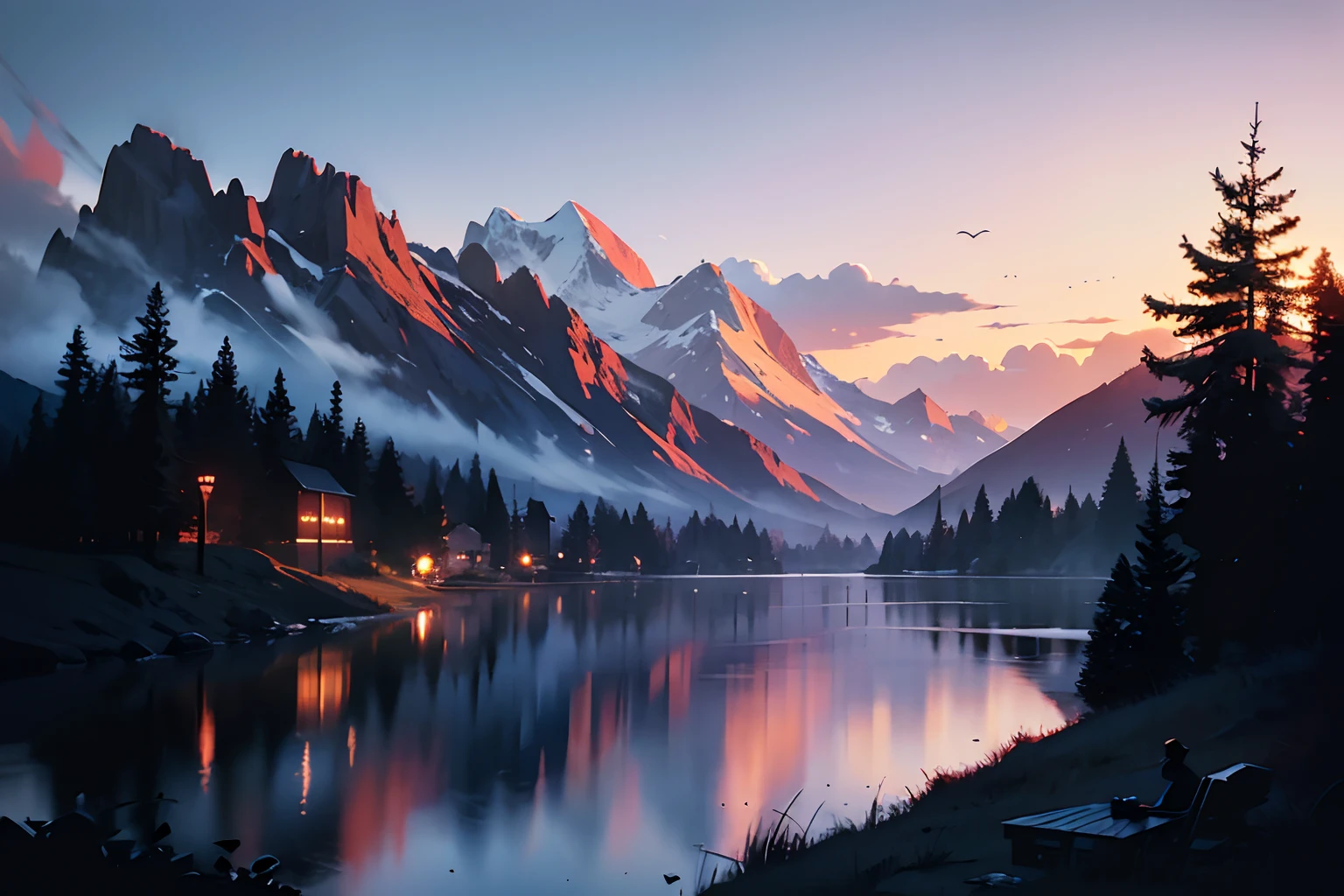 A beautiful landscape at dawn by atey ghailan, ismail inceoglu, michal lisowski, artstation, volumetric light, high detail, perfect