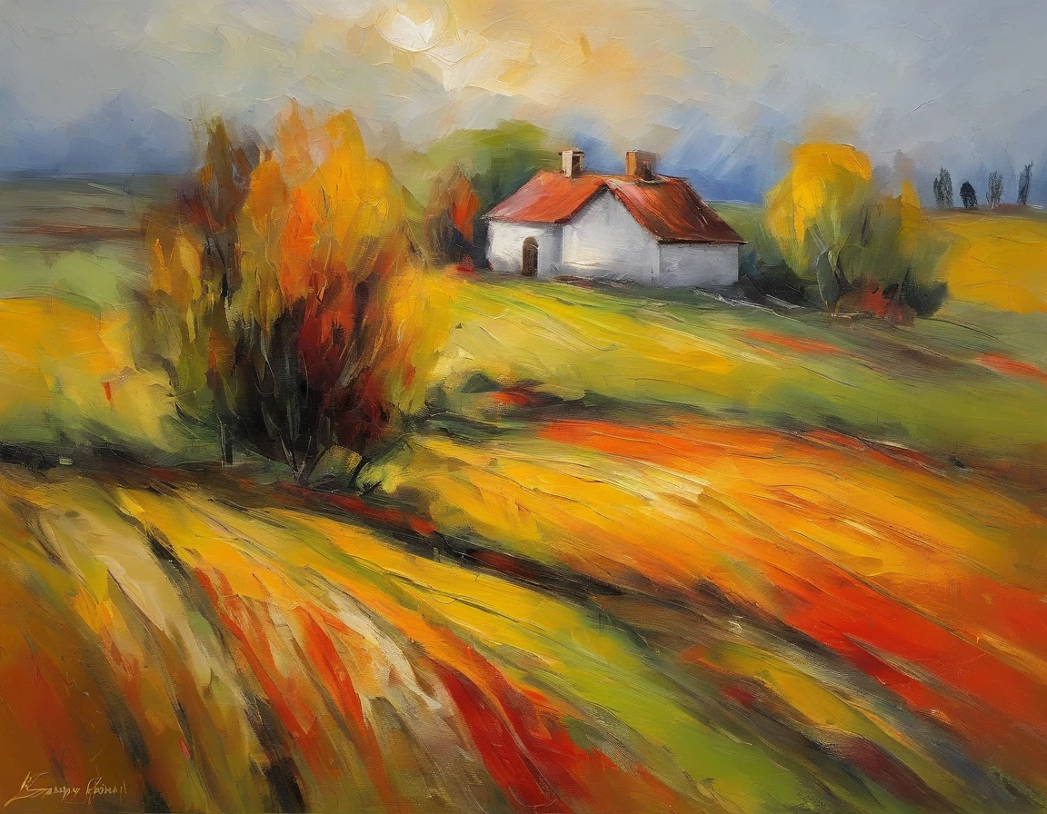 an oil painting、both sexes、Farmland、Have farming tools