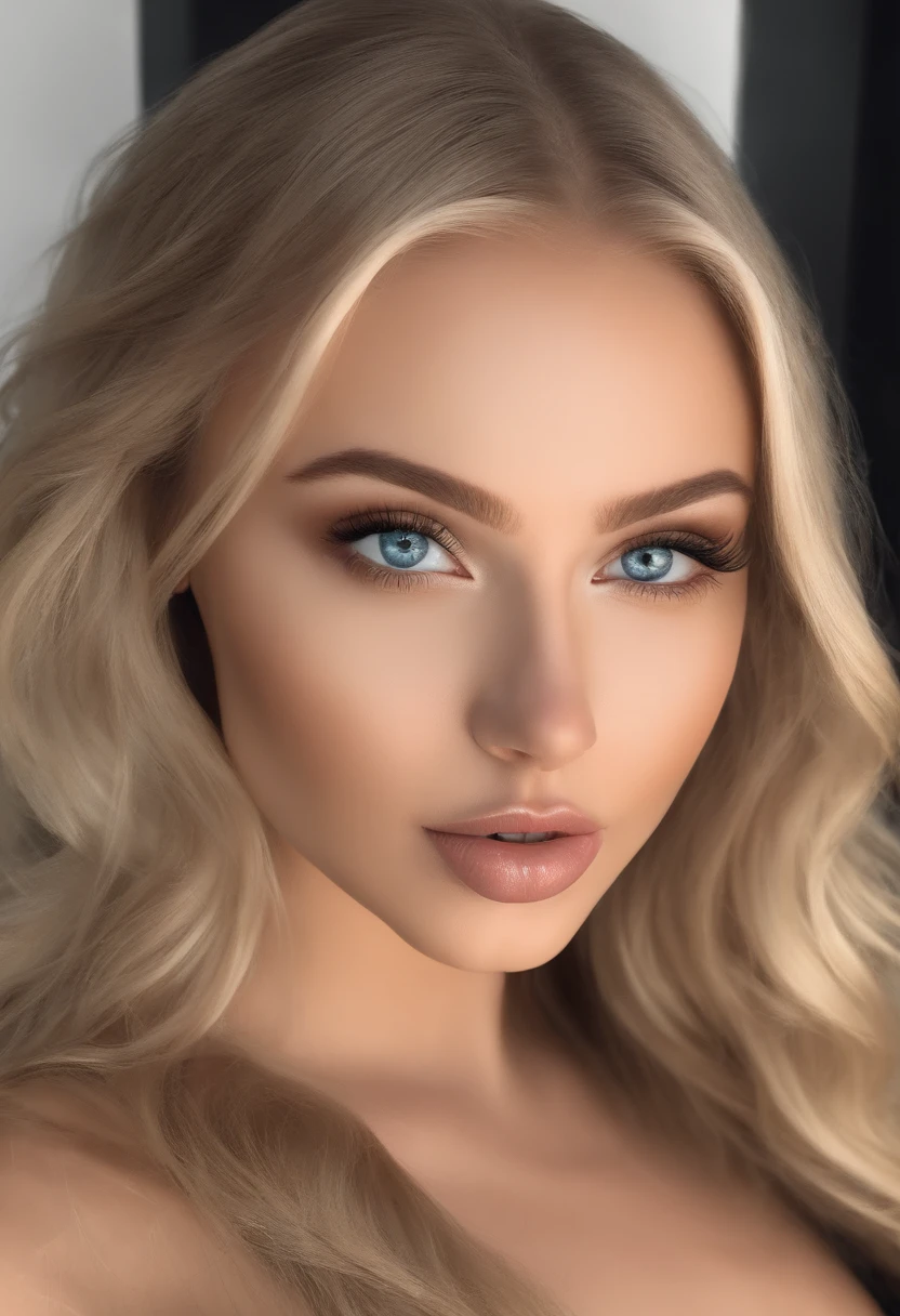 blonde girl with with blue eyes, ultra realistic, meticulously detailed, portrait sophie mudd, blonde hair and sexy eyes, selfie of a young girl in club with makeup, natural makeup, looking directly at the camera, face with artgram, subtle makeup, stunning full body  large size bust