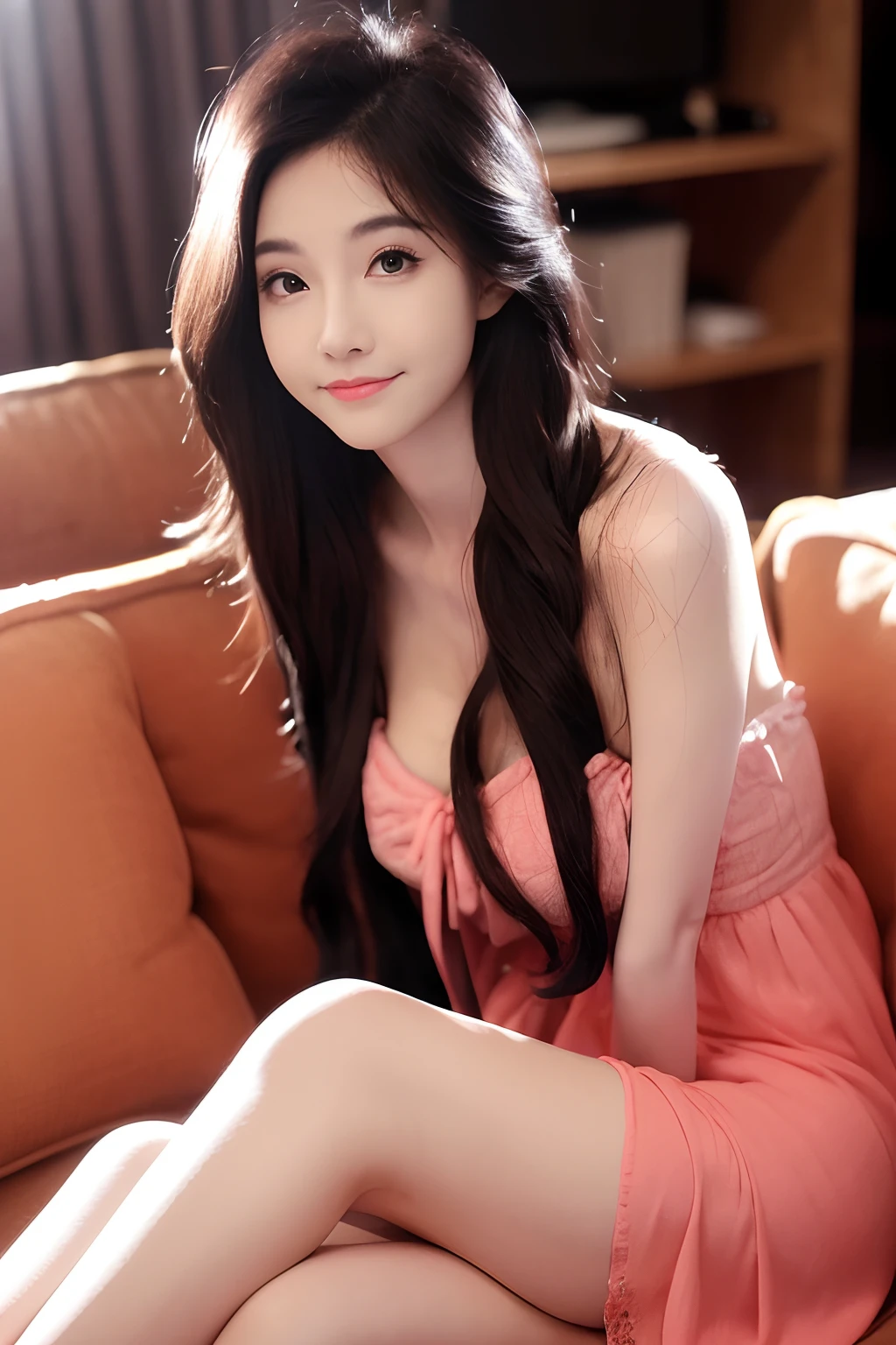 1girll, (Original photo, Best quality), (((Shallow depth of field))), (Realistic medium size, Photographic realism: 1.3), Masterpiece, an extremely delicate and beautiful one, Extremely detailed, CG, uniform, 2k wallpapers, Stunning appearance, Fine details, subtle smiling, Extremely detailed CG uniform 8k wallpaper, hugefilesize, Super super detailed, Super high resolution , Absurd, Soft lighting Next, (((Long hair : 1.3), short length bangs, Jet black hair, Floating hair NovaFrogStyle)), Beautiful detailed girl, Highly detailed fingers, Extremely detailed eyes and face, Beautifully detailed nose, Beautifully detailed eyes, Longer eyelashes, light in face, Audience, (Closed mouth: 1.2), Grow long hair, Lovely Medium Breast, Young age, Mature face, (full bodyesbian: 1.3), ((and sexy)), Realistic face, Realistic body, Slim body proportions, Beautiful slender thighs, Legs spread,比基尼