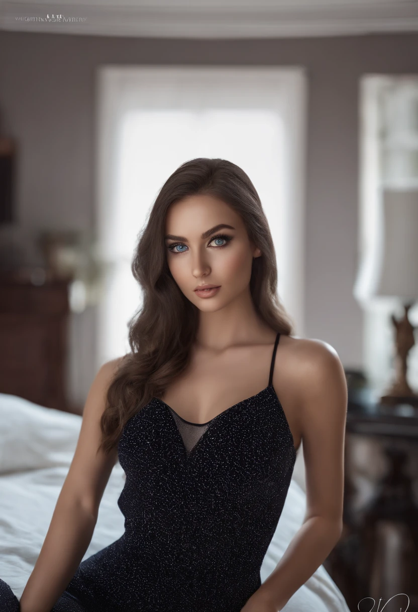 arafed woman fully , sexy girl with blue eyes, ultra realistic, meticulously detailed, portrait sophie mudd, brunette hair and sexy eyes, selfie of a young woman, bedroom eyes, violet myers, with makeup, natural makeup, looking directly at the camera, face with artgram, subtle makeup, stunning full body shot, in club, large size bust