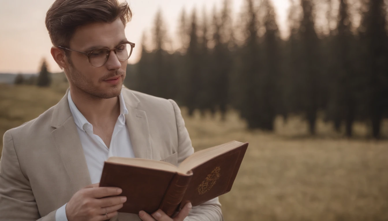 a person holding a book in their hand with a sky background, reading an evil demonic book, by Tadeusz Pruszkówski, by Elias Ravanetti, by Ivan Mrkvička, by Adam Szentpétery, by Adam Marczyński, he is holding a large book