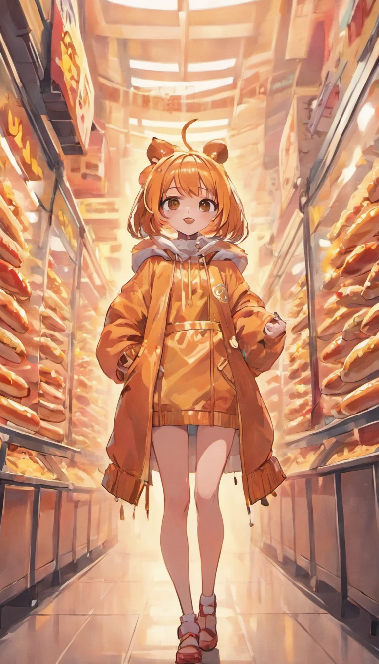 Cute anime girl, hotdog outfit, fashion, high detailed