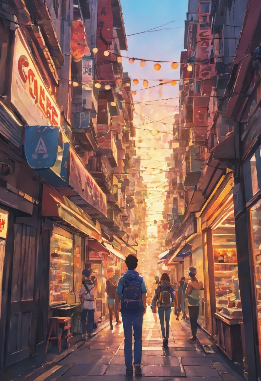 (melhor qualidade,4k,High definition:1.2),cena de rua, Cidade movimentada, bustling crowd, retro-inspired backlighting, cores vibrantes, alto contraste, Ultra-detailed buildings and people, vivid street life, energy atmosphere, Busy traffic, dynamic movement, caos urbano, arquitetura urbana, Mercado de rua movimentado, neon lights, Vitrines Tradicionais, vibe multicultural, vida animada da cidade, vendedores ambulantes movimentados, arte de rua vibrante, Energetic pedestrians, cruzamentos movimentados, Panoramic view of the city, dramatic shadows and highlights, texturas de rua realistas, authentic sounds of the city, Paisagem urbana movimentada, diversidade urbana, atmospheric depth, cinematic street scene, cativante fotografia de rua, Paisagem urbana animada.