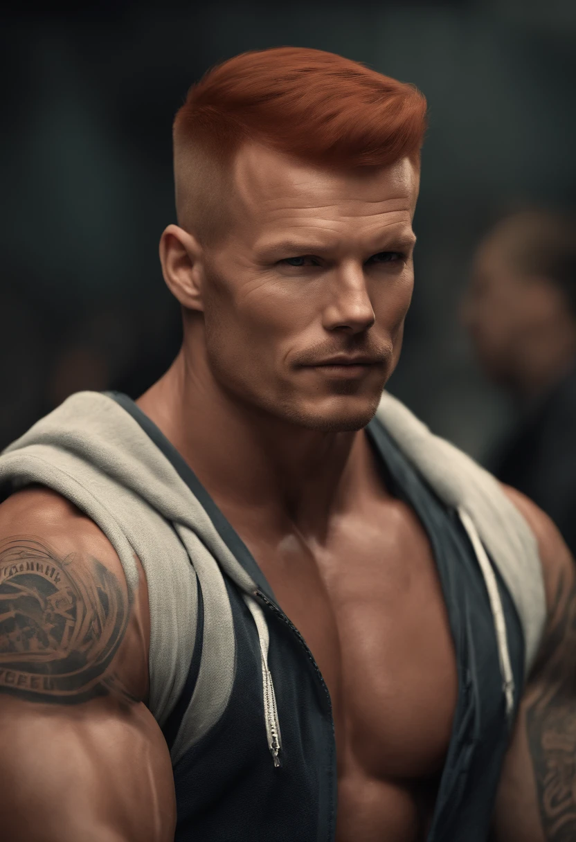 Freddie Ljungberg, (Muscle: 1.5), Iconic red hair, (crew cut), Cyber scenario, retrato, trending in cgsociety, intrincado
