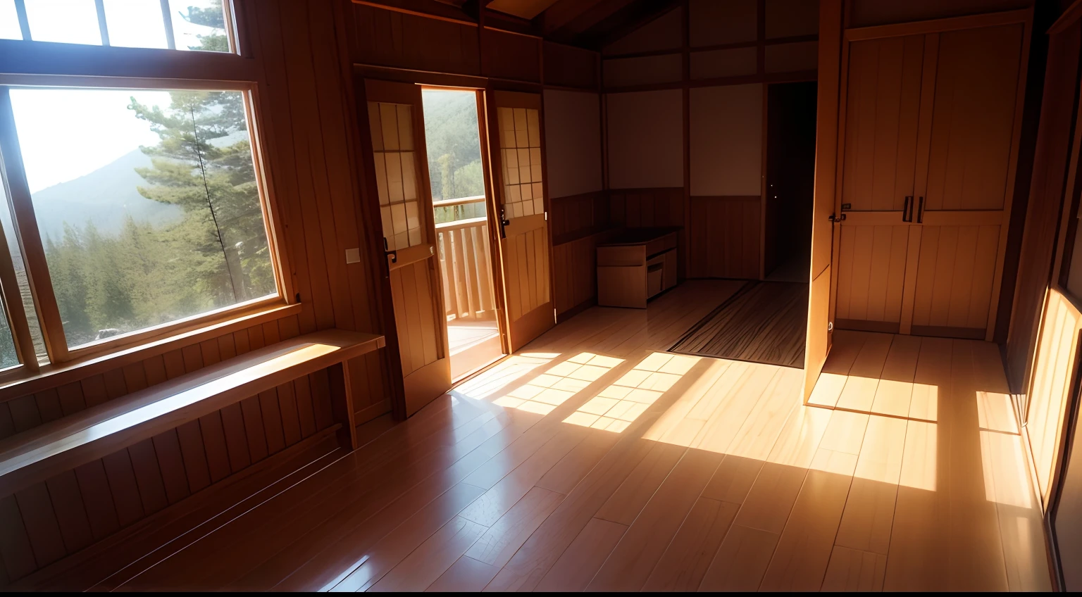 early evening、Sunlight room、wooden、Lodge