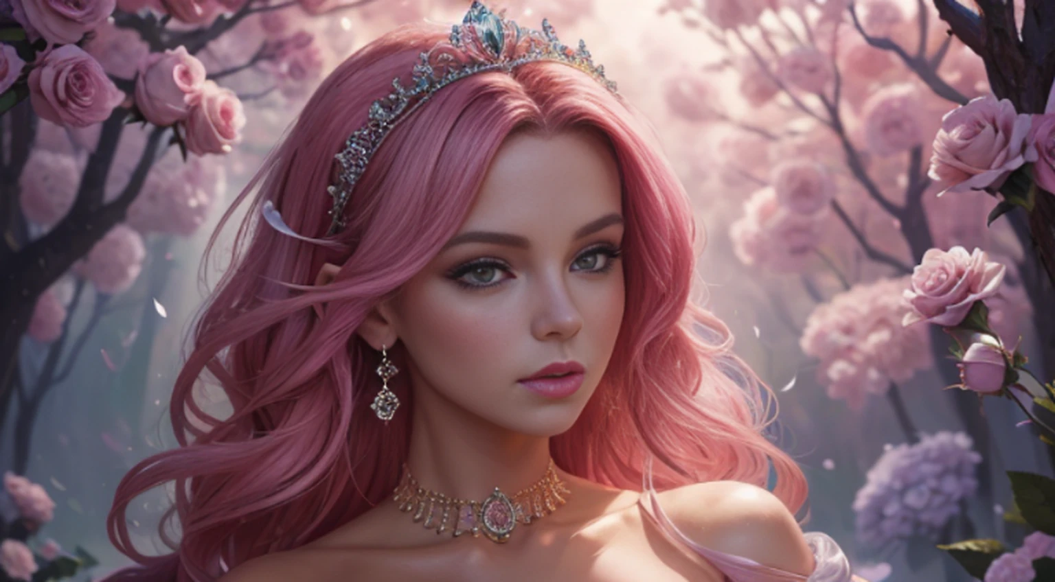 (Princesa menina com asas, Rosa, bolo, Glitter, Dramatic, sonhador, bolo, Aquarela, caprichoso, delicado, Tiara dourada, trending in artstation, altamente detalhado, Complexo, retrato, pintura digital, Tema Fantasia, vestido de fantasia, arte conceitual de fantasia, arte do personagem de fantasia, farisaico, adolescenteCorpo perfeito, corpo inteiro, sonhador, bolo, Aquarela, caprichoso, delicado, cabelo longo cor-de-rosa, arte de Lois e Lois Van Bahr, Art Station Trend, Very detailed, Complexo, retrato, pintura digital, elfo fada tremendamente bonito, Asas brilhantes, fofo, 8k, ((master part)), (extremely high quality), (circunstanciado), Beautiful, Big, Olhos bonitos, Beautiful, deusaVivendo em um jardim de rosas, Menina da natureza, Rainha, hiperreal, disco Rigido, card, fada rosa, Jardim das Rosas