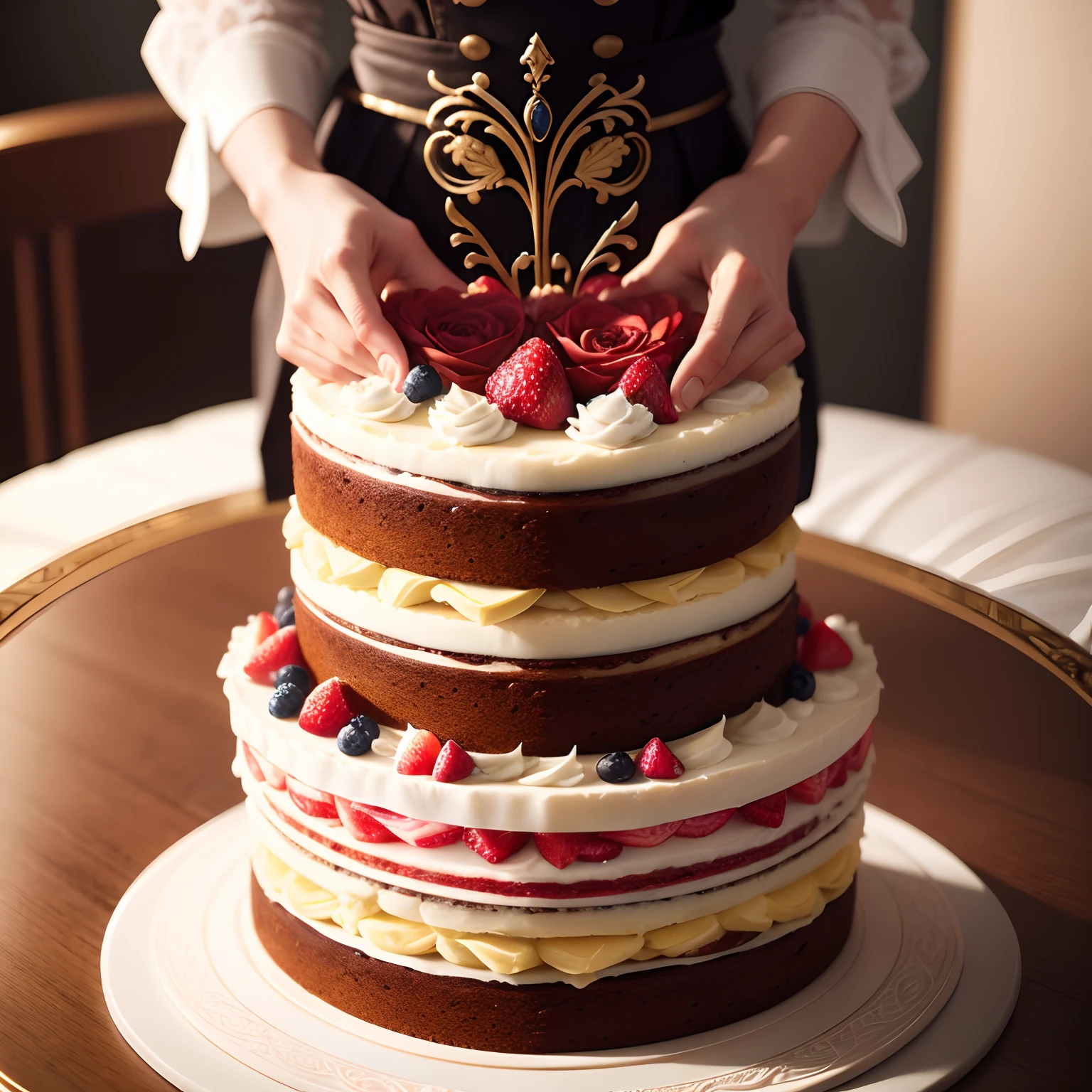 4k, extraordinary multi-layered cake, elegant intricate decoration details