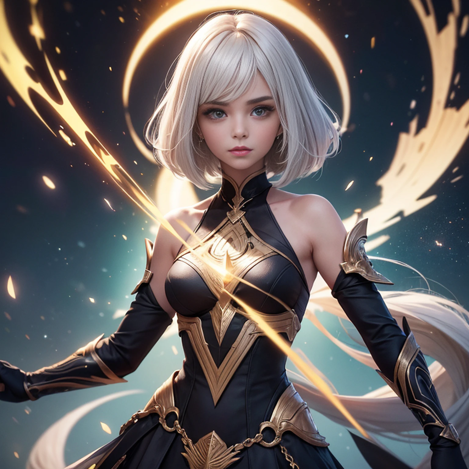 1girl,sozinho,vestir,cabelos longos,light particles,brilho,Backlighting,fundo preto,corpo inteiro,bareshoulders,cabelos azuis,cabelos muito longos,Standing,master part,melhor qualidade,ultra high-resolution,(Olhando para o Viewer:1.5),(Arte Fractal:1.2),Saia de gaze,