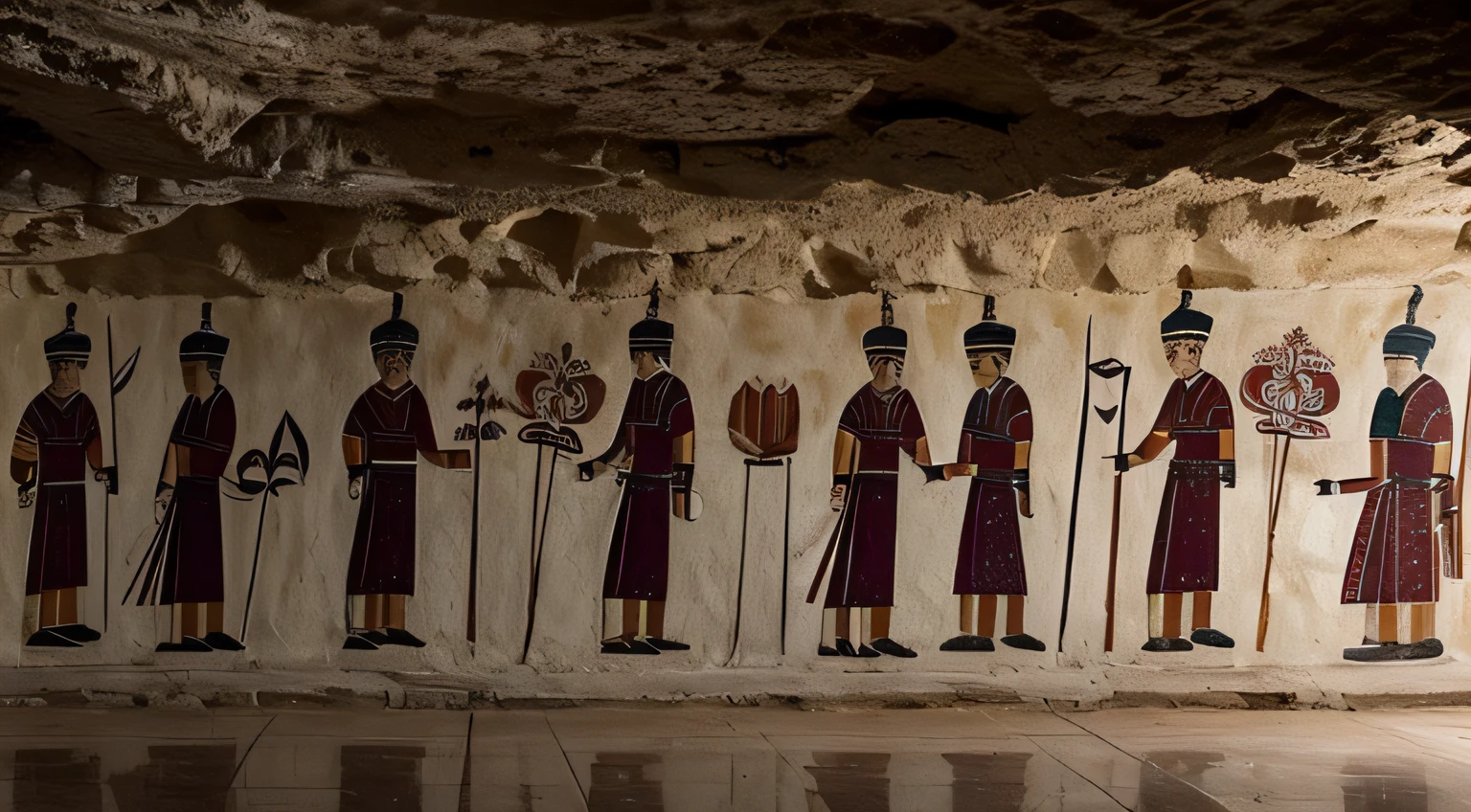 Wall paintings found in a cave in the Caucasus region, believed to have been painted around the 15th century B.C.,