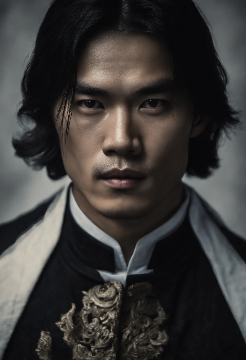 Asian male assassin long hair shadow magic