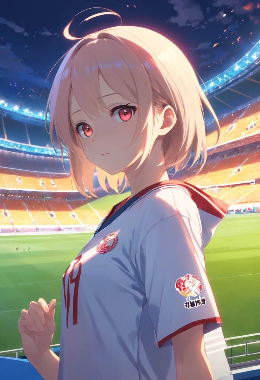 (Kaguya personaje ficticio del anime Kaguya sama solve is war) , 1 mujer, trotando,jugando futbol, Easy concentration expression, ropa de futbol blanca, muslos grandes, pechos grandes, sudor, cabello mojado, (estadio fondo de pantalla CG 8k extremadamente detallado), la mejor calidad, solo, 1girl, cinematography lighting, fondo detallado de estadio de futbol, hermosos ojos detallados, pupilas brillantes, (un extremadamente delicado y hermoso), (Description of Eyes beautiful and detailed), ((ultra detallado, obra maestra,))