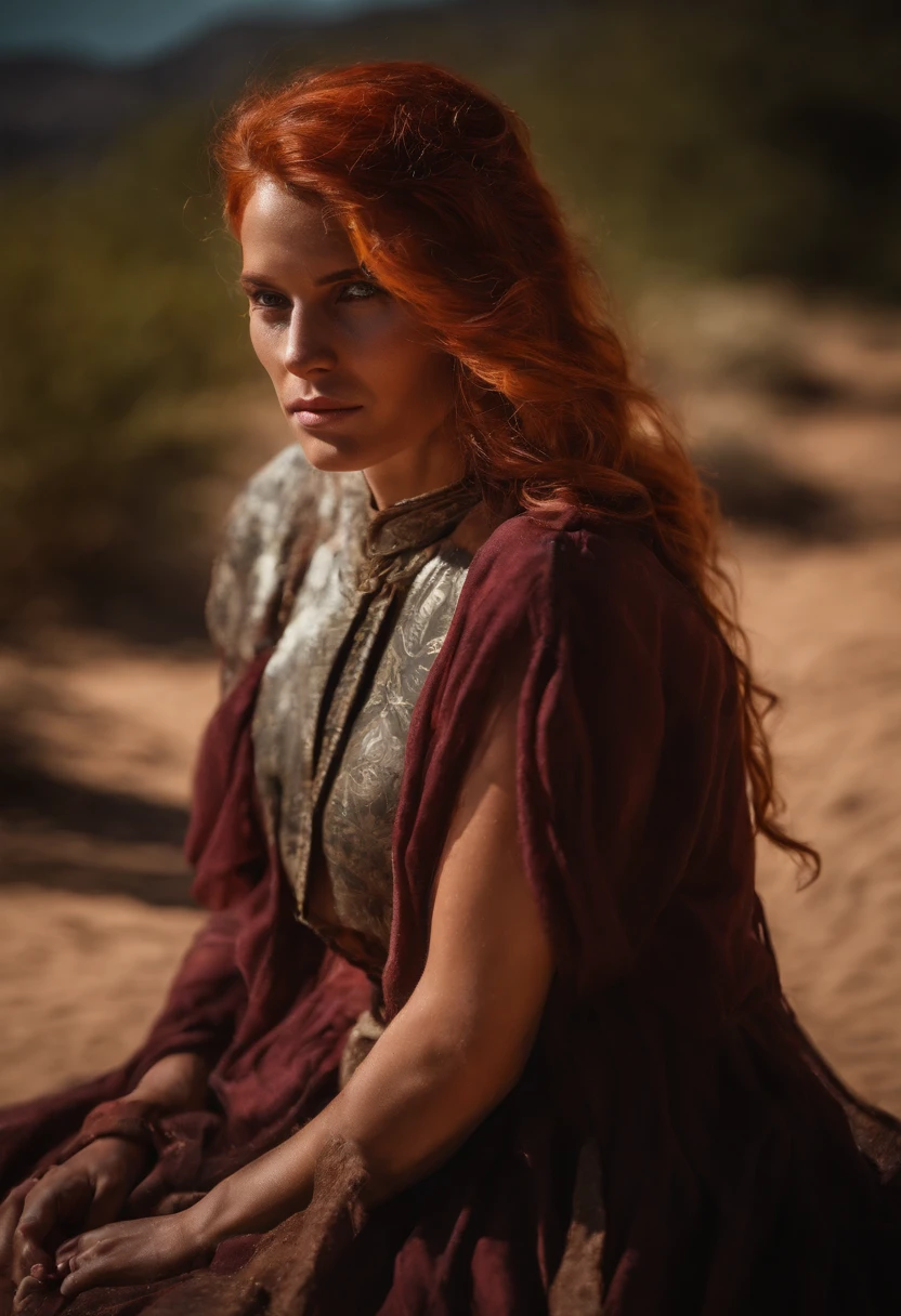 Shadow witch, nomad, red hair, desert