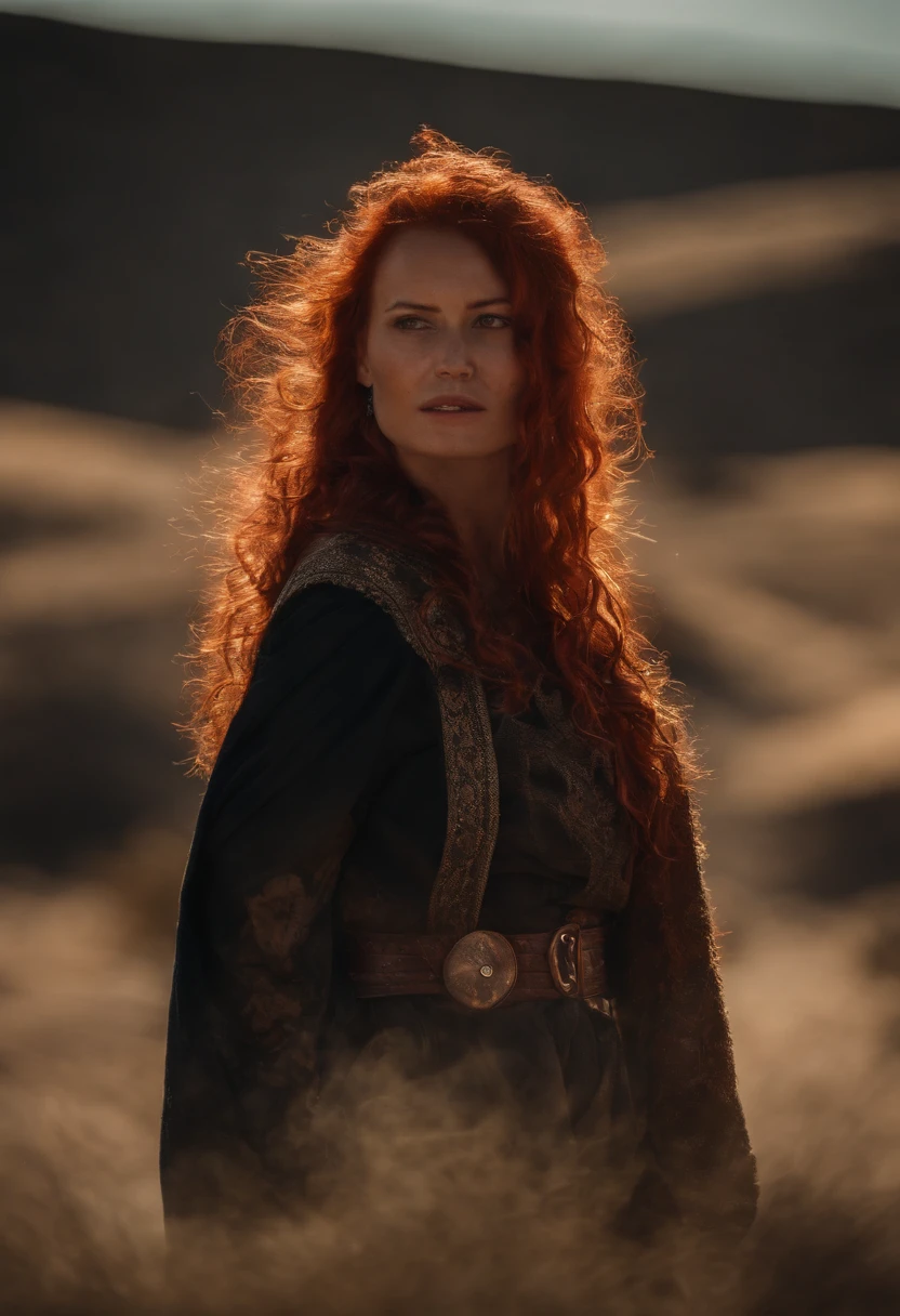 Shadow witch, nomad, red hair, desert