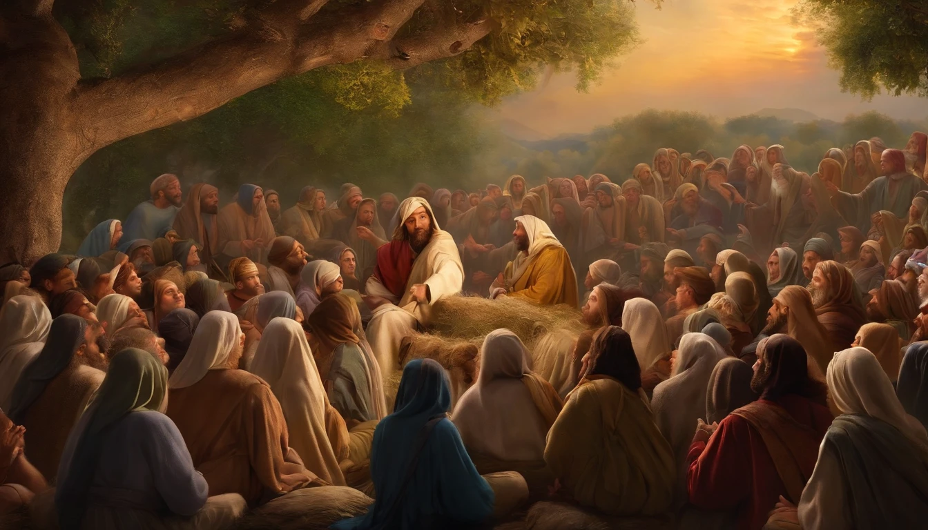 Jesus telling parables in a crowd