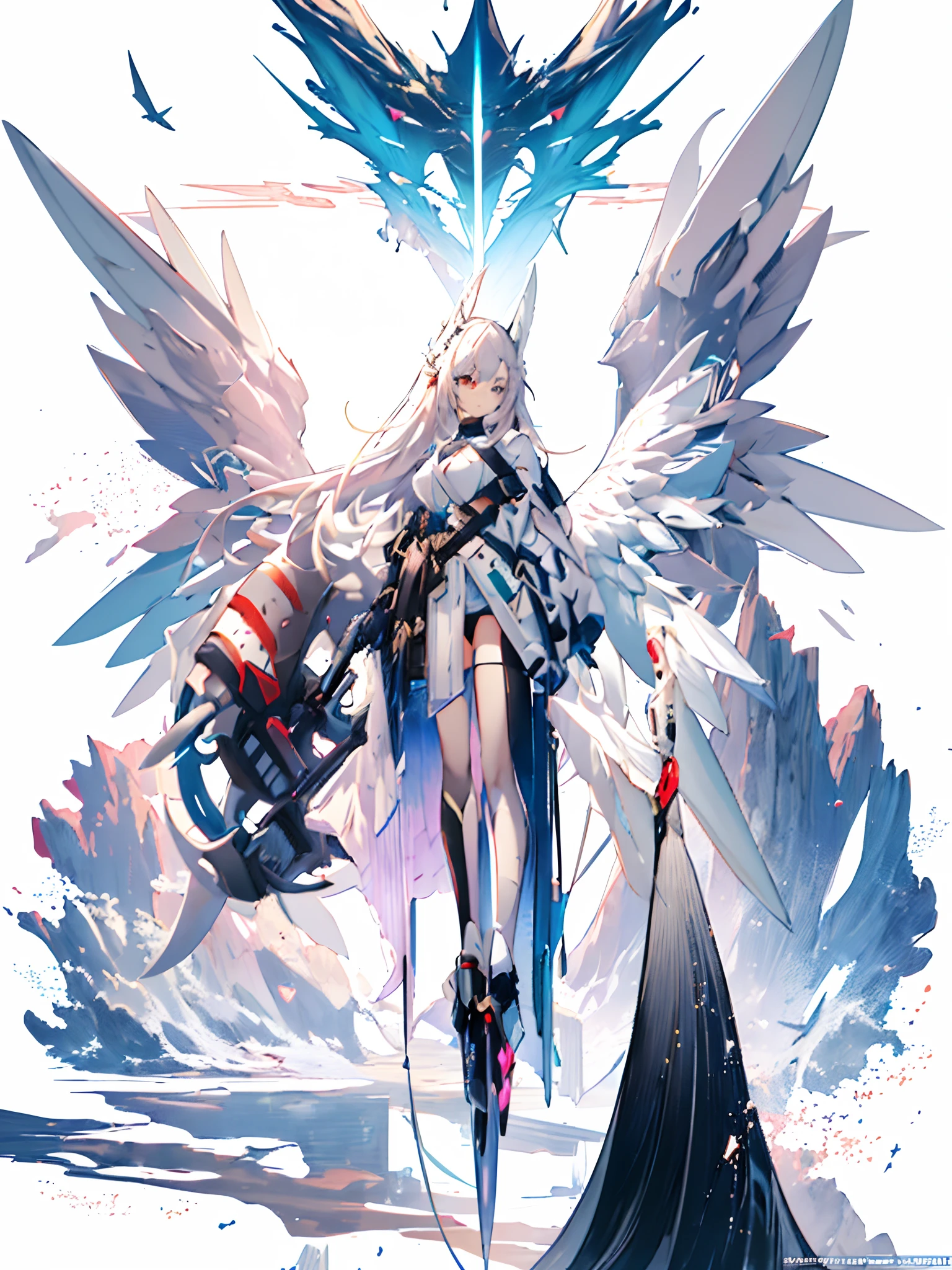 anime character with wings and a sword in front of a white background, from arknights, anime art wallpaper 4 k, anime art wallpaper 4k, guweiz on pixiv artstation, anime art wallpaper 8 k, guweiz on artstation pixiv, beautiful cyborg angel girl, arknights, best anime 4k konachan wallpaper, angel knight girl
