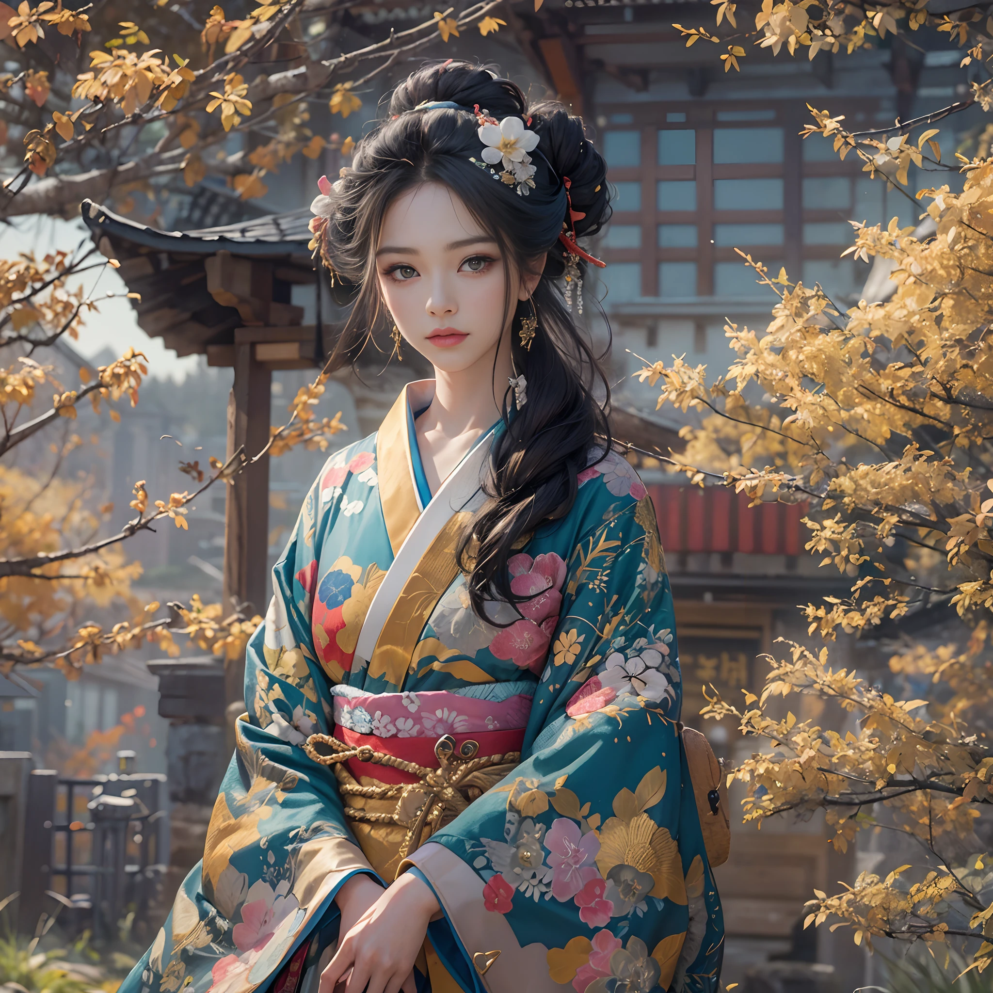 watching at viewers、Background with((ancient city:1.2)And the moon、(dense background:1.5))、BREAK {{{Luxury kimono(Colorful kimono(Detailed golden embroidery,))}}}、face perfect,Depict a beautiful and graceful woman of Japan,poneyTail、Woman with shiny black hair、perfect hand,Heart in the eye。odd eye,full body Esbian,Blur the background with a sickle,((masutepiece)), ((Best Quality))Wallpapers 16K, .Blur the background with a sickle,BREAK,((masutepiece)), ((Best Quality)),epicd(Lige Fries Photography、sony a7、50 millimeters、pores:1.5、Farbe、ultra-detailliert:1.5、film grains:1.4、hyper realisitic:1.5)、octan render、 ultra realistic lifelike textures、masterpiece、unrealengine5、the Extremely Detailed CG Unity 8K Wallpapers、Madly detailed photo、Ultra-realistic light、(Pulitzer Prize for Best Photography、Taylor Wessing Award for Best Photography)