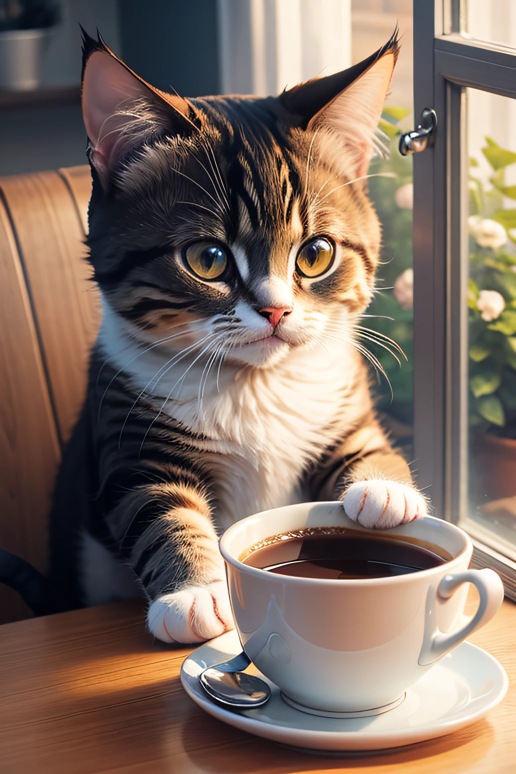 cute cat holding coffee