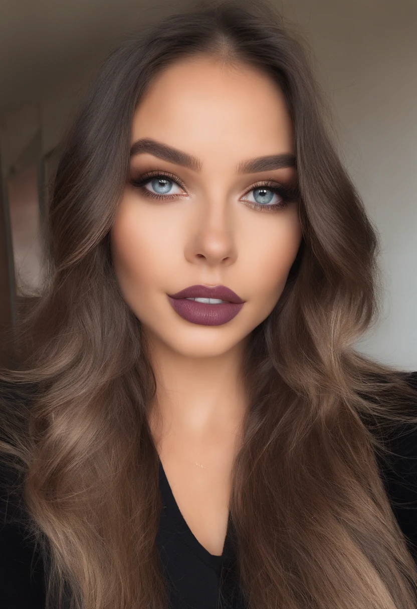 Arafed woman with black clothes, fille sexy aux yeux bruns, Latina, Portrait Sophie Mudd, cheveux bruns et grands yeux, selfie of a young woman, Yeux de chambre, Violet Myers, sans maquillage, maquillage naturel, looking straight at camera, Visage avec Artgram, Maquillage subtil, Superbe photo du corps entier, dans la chambre, clivage, regardant de face