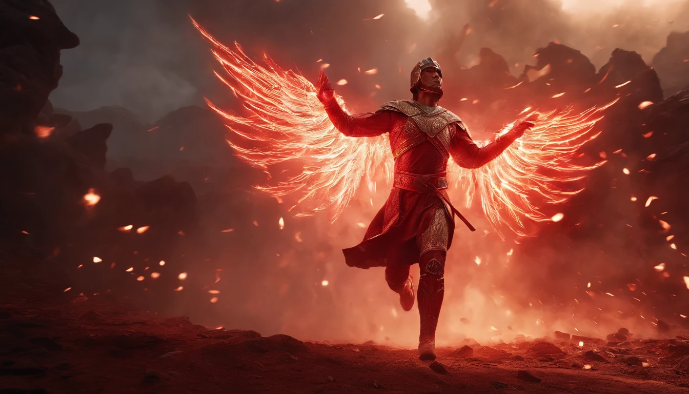 a warrior angel of light in white clothes and a warrior angel of darkness wearing red clothes fighting, batle epic cinematic, 4k, Steven Spielberg epic film, sharp focus, emitting diodes, smoke, sparks, racks, system unit, motherboard , by pascal blanche rutkowski repin artstation hyperrealism painting concept art detailed character design vibrant painting, Blade Runner in 4K resolution