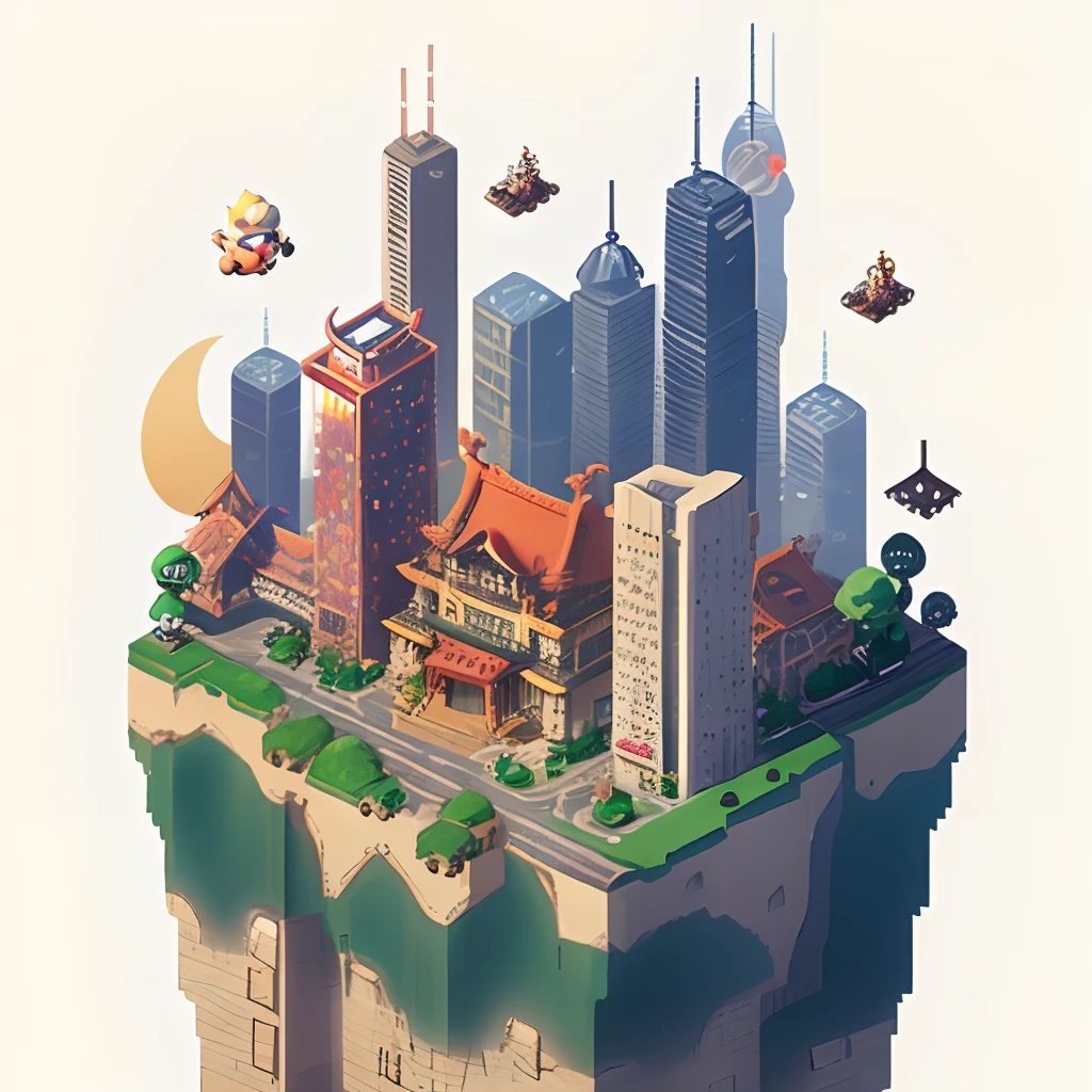 Pixel wind，shanghai，城市，Super Mario game levels，2D plane