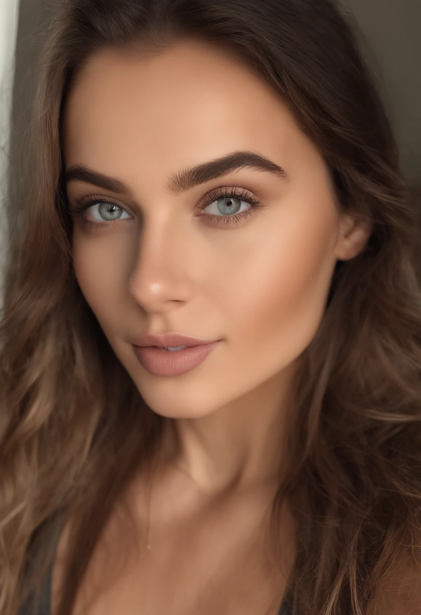 American woman with matching tank top and panties, fille sexy aux yeux bruns, Portrait Sophie Mudd, cheveux bruns et grands yeux, selfie of a young woman, Yeux de chambre, sans maquillage, maquillage naturel, looking straight at camera, Visage avec Artgram, Maquillage subtil, au sport