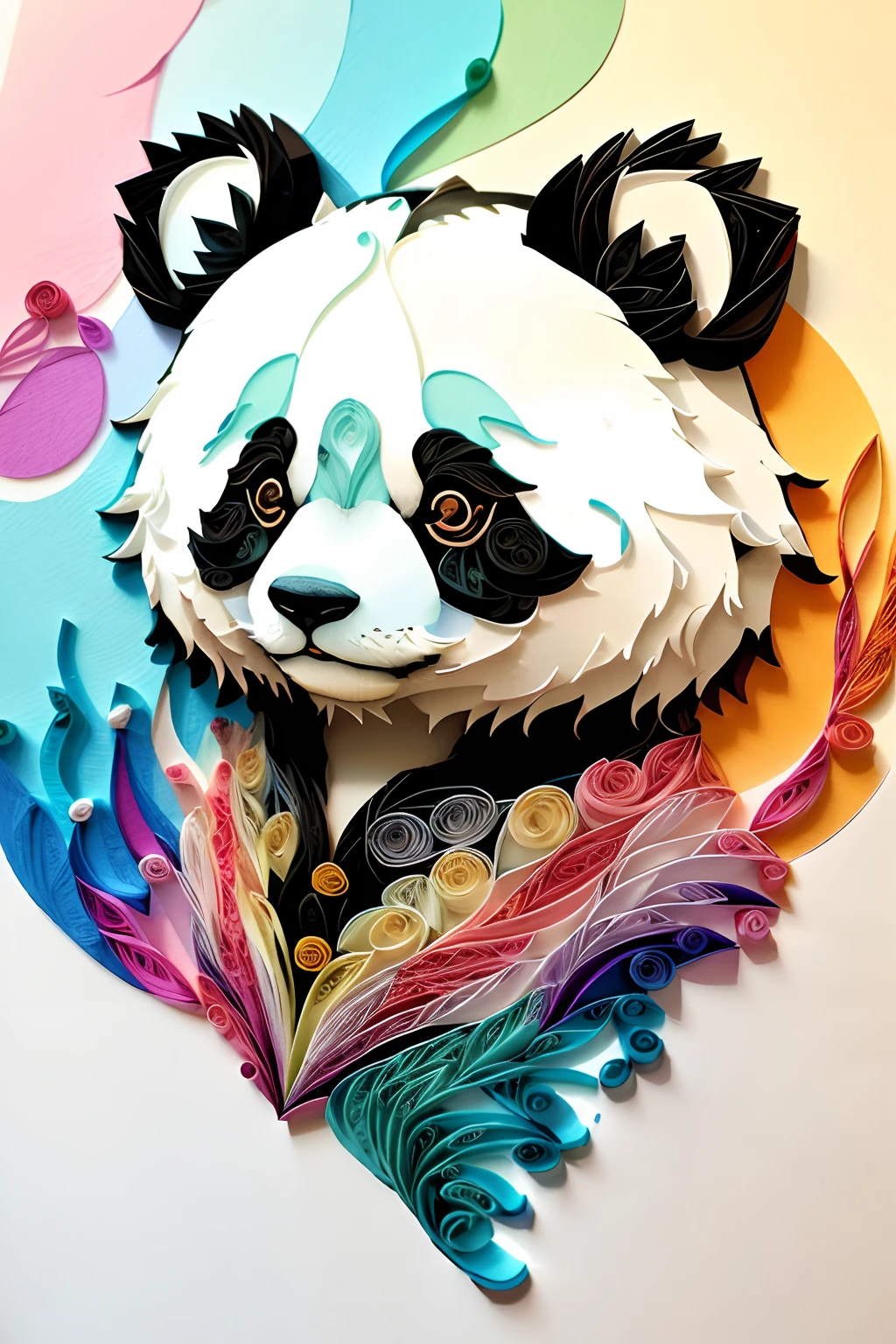 Portrait Headshot of a panda, maple leaves multi dimensional paper quilling, art, chibi,
yang08k,  beautiful,  colorful,
masterpieces, top quality, best quality, official art, beautiful and aesthetic,