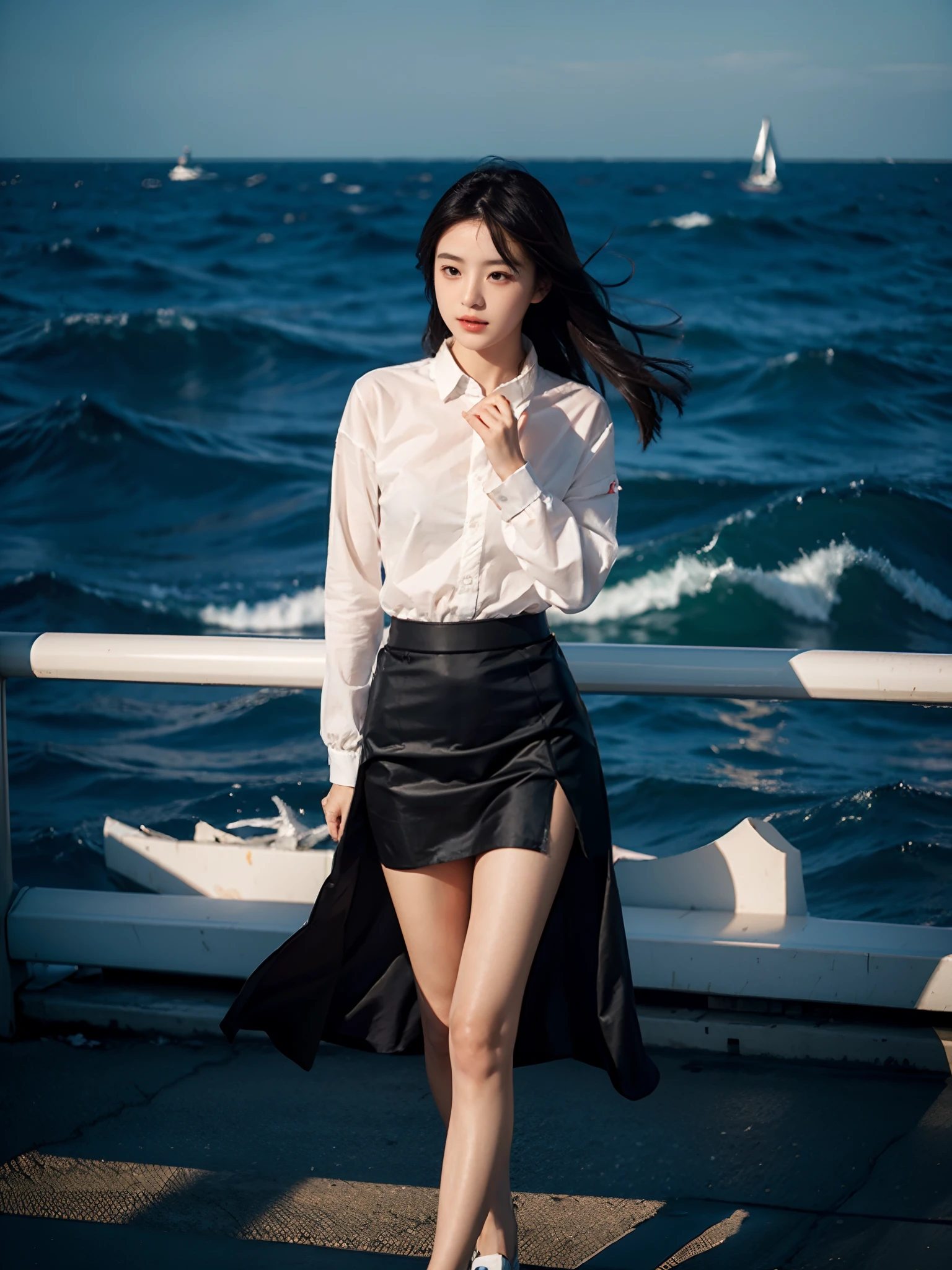 best qualtiy,tmasterpiece,超高分辨率,(Fidelity:1.4),RAW photogr,1girll,The gauze skirt flew up,dans la mer