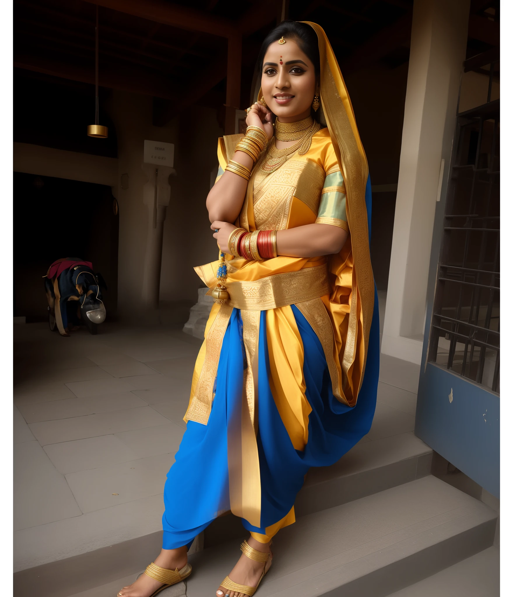 Change bagraund, dog arafed woman in a blue outfit, blue colored traditional wear, traditional clothes, traditional dress, wearing traditional garb, traditional costume, wearing bihu dress mekhela sador, traditional beauty, idian dress, dressed in a sari, traditional clothing, indian style, in blue and yellow clothes, wearing an elegant tribal outfit, beautiful costume