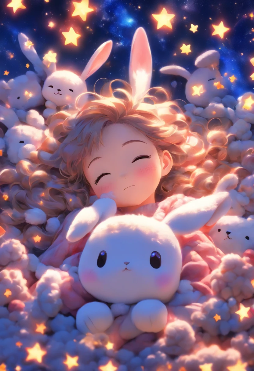 night sky full of stars、Sleeping Woman、云、Stuffed rabbit