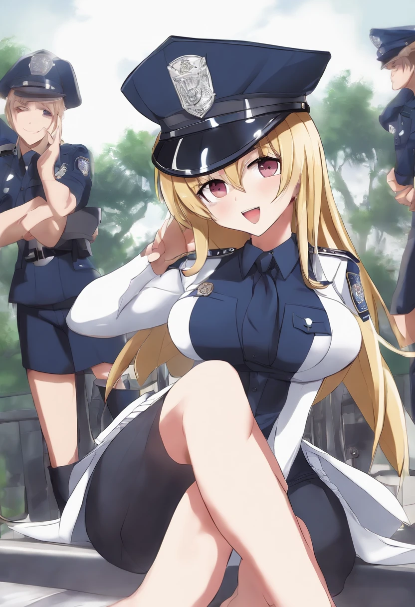 Koneko toujours (DxD), 1fille, Uniforme de la police, Chapeau de police, policewoman, gros seins, sitting with legs apart, sans culottte, excited