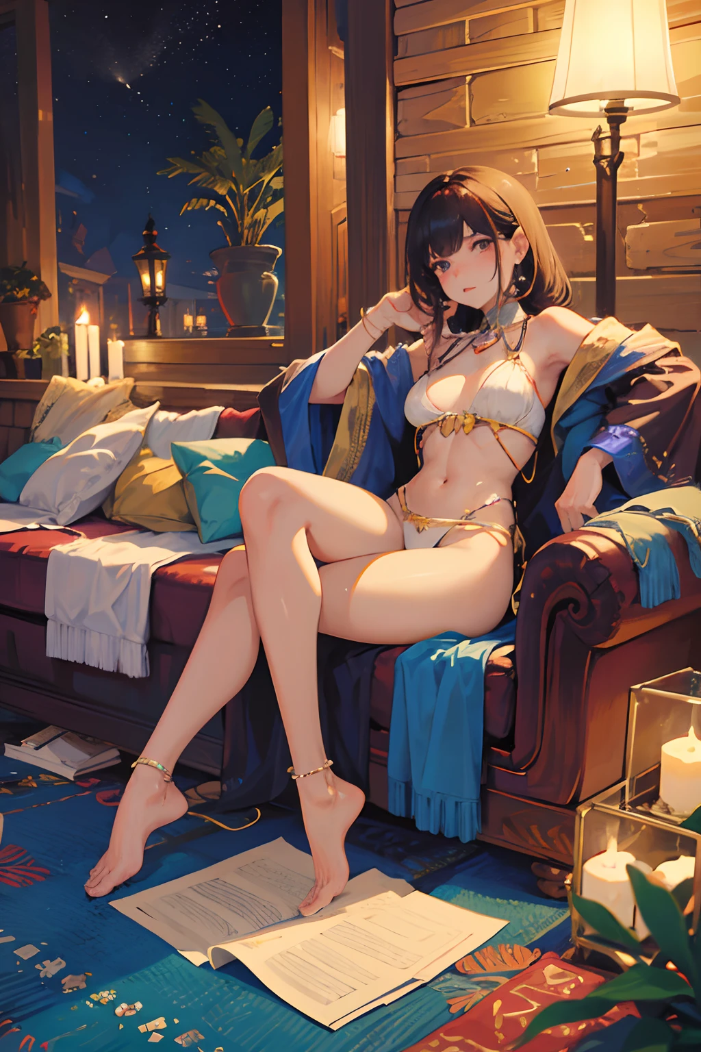 woman with a harem of men, arabian nights, handsome, beautiful, diverse, perfect, high quality