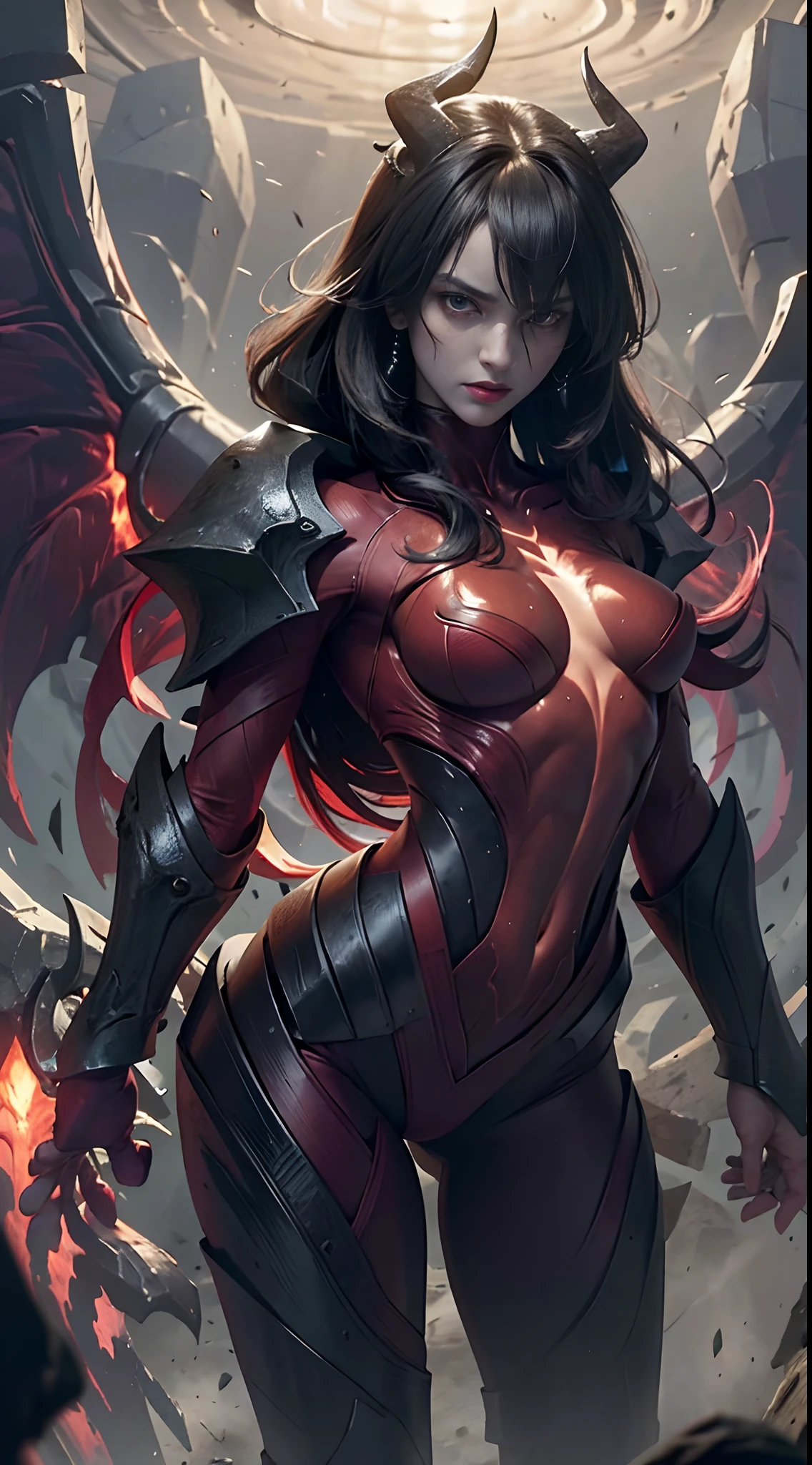 (Best Quality,4K,High resolution), Evil apotheosis,(Best Quality,4K,High resolution),Jet black hair on a black body, Body covered with hairs all over the body, Deformed body,facial expressions distorted by pain,Sharp eye light,Red glowing eyes、Facial expression enhancement,,Changing the Appearance of a Transform,beast,Beastification,Metamorphosis、buttle,Delicate illustrations drawn in detail,Realistic skin texture expression,Realistic portrayal,Vibrant colors,expresive,Classic background(Best Quality,4K,High resolution), Comical appearance,(Best Quality,4K,High resolution), 18yo woman, Red highlights on black hair, Long hair, Straight hair, Cool Woman,Majinization,Cold eyes ,sharp eye,Staring at me,comic strip,animesque,Comical illustration,busy,Deformed cute illustration,Full body projection,Turn your body to the front、Crawling on the ground、Attack、Rise from the ground、Evil Fight,brave、Combat stance,Dark worldview,Doomsday World、Fighting、Body engulfed in flames
