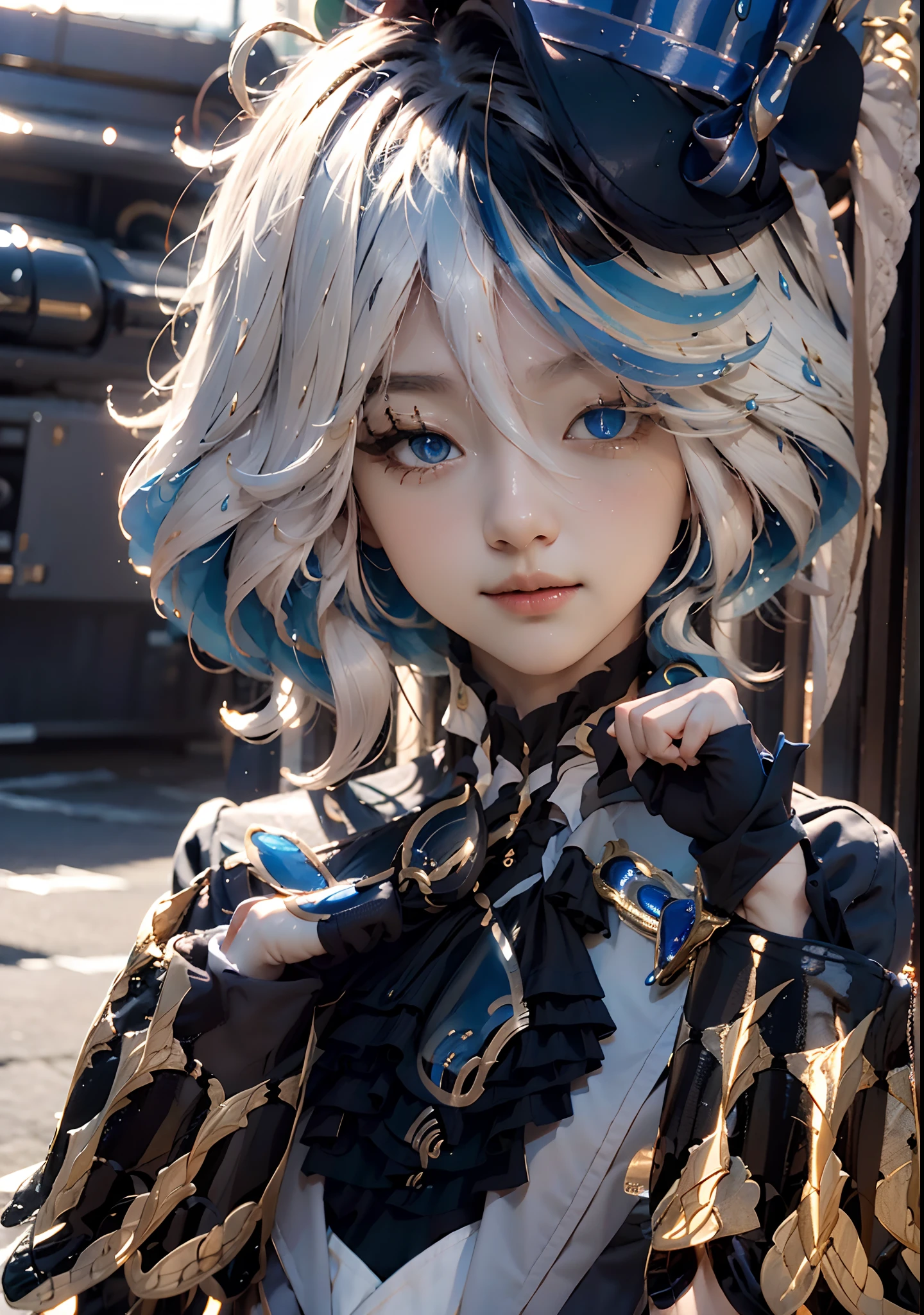 Masterpiece, the best quality 8K for wallpaper, 1 girl like a furina in game genshin impact, poses like a queen, background in city, detailed in ultra high desaign in character