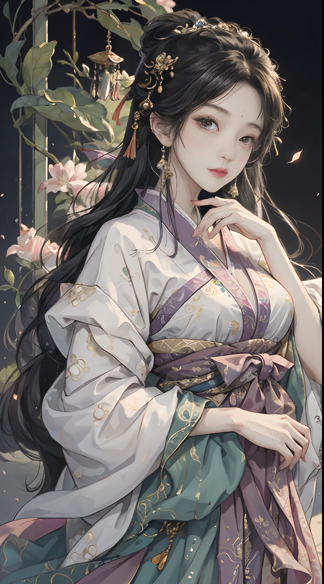 Original,(illustratio:1.1),(best qualtiy),(tmasterpiece:1.1),(the Extremely Detailed CG Unity 8K Wallpapers),(a color:1.2),1 Plum Blossom God,goddes,,ancient costume,Hanfu,best qualtiy,Extremely detailed jewelry,Plum petals,scenecy,rios|Wagas,