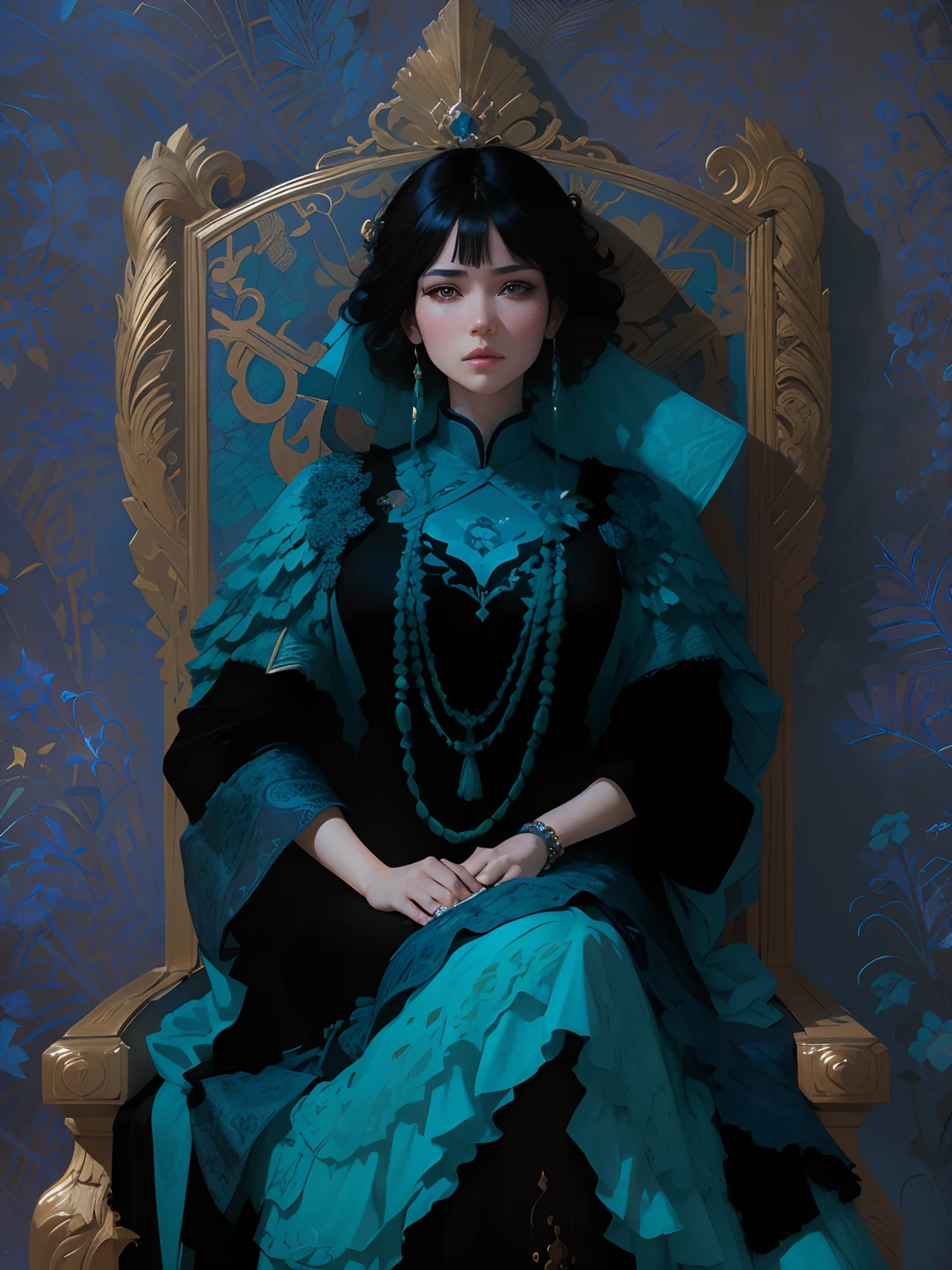 High quality, masterpiece, masterpiece, exquisite facial features, exquisite hair, exquisite eyes, exquisite color hair, 4K picture quality, gorgeous light and shadow, Tyndall effect, halo, messy hair, young state, gorgeous scene, exquisite clothes, chains, feathers, ancient chinese beauty with big eyes very detailed, digital painting, artstation, concept art, sharp focus, illustration, art by greg rutkowski and alphonse mucha and victo ngai