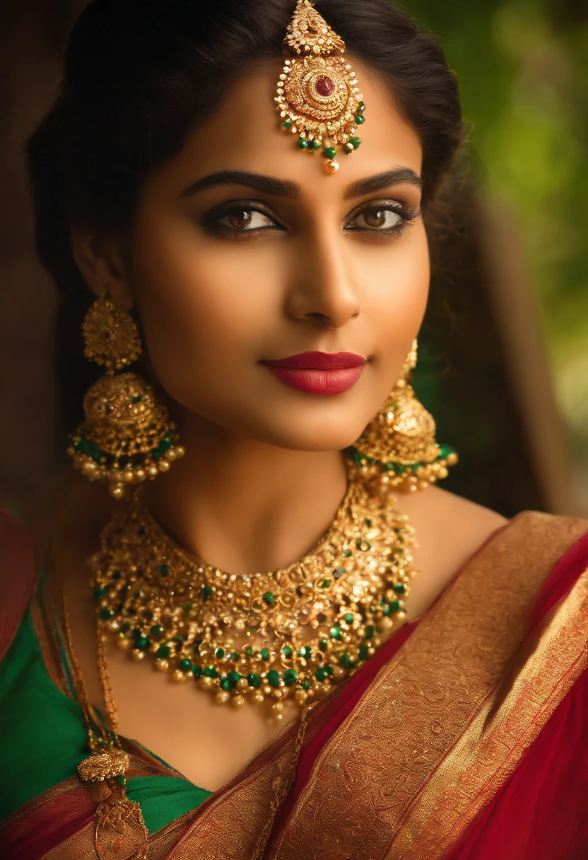 a woman in a green sari and gold jewelry, traditional beauty, very beautiful girl, indian goddess, very beautiful woman, beautiful model, gorgeous woman, gorgeous beautiful woman, beautiful goddess, indian style, indian girl with brown skin, a beautiful young woman, inspired by Raja Ravi Varma, very beautiful elven top model, very attractive and beautiful, sexy girl with dark complexion