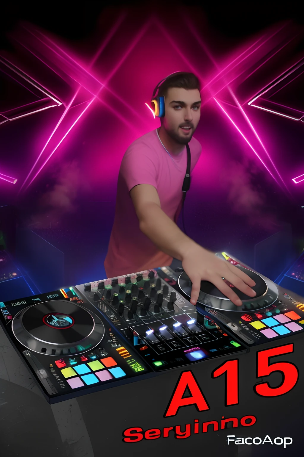 Image of a DJ mixing a song in front of a stage, DJING com toca-discos DJ, tocando techno house music, Conjunto de DJ, Festa DJ Rave, Turntablism DJ arranhando, DJ, DJ em uma festa, foto de perfil 1024px, Mixer DJ, DJ Sura, Fones de ouvido DJ Rave, Mrbeast, 1 6 anos