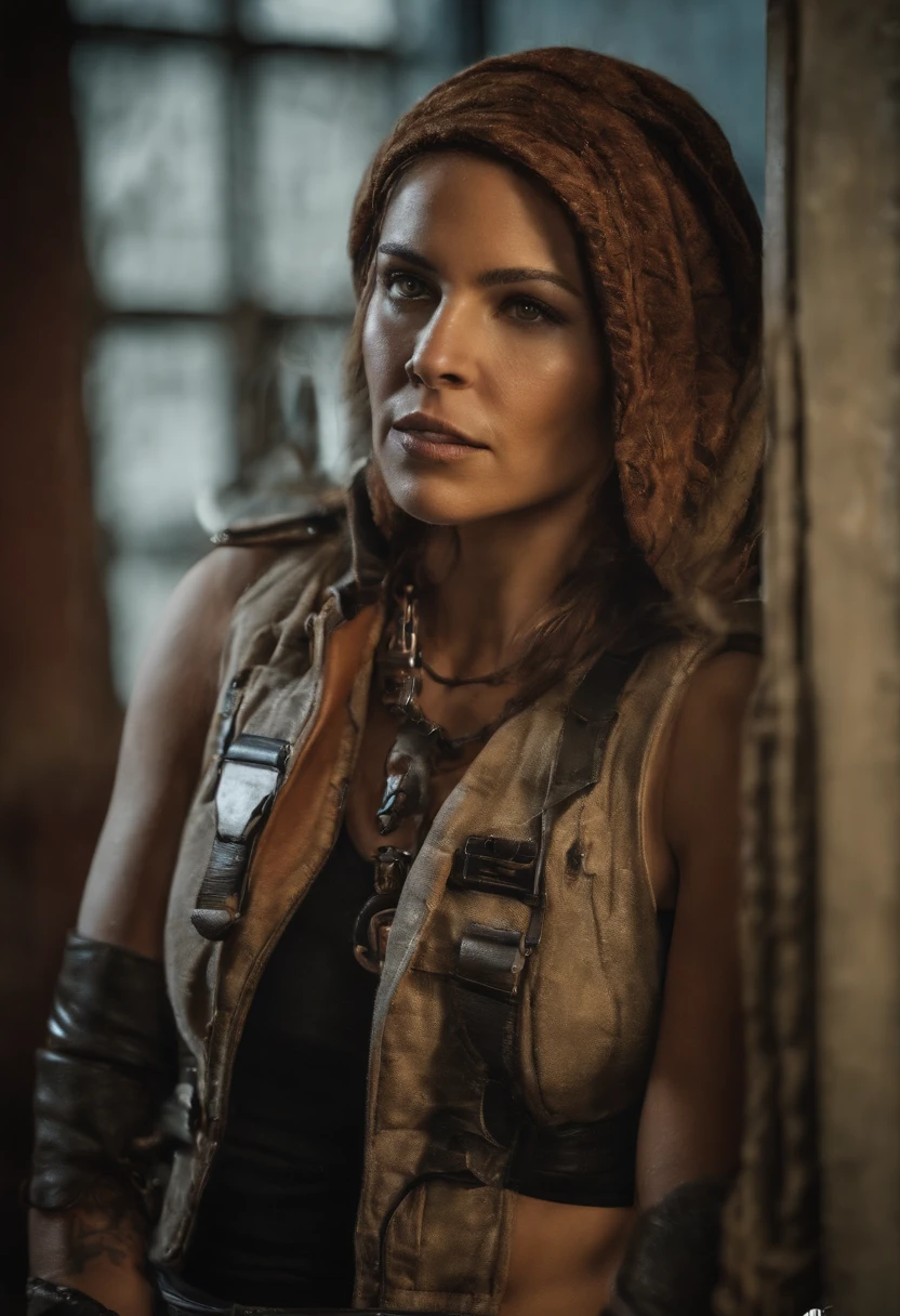 Um personagem estilo borderlands, tatuagem brilhante, siren, casaco, Fundo de Borderlands, longos cabelos brancos